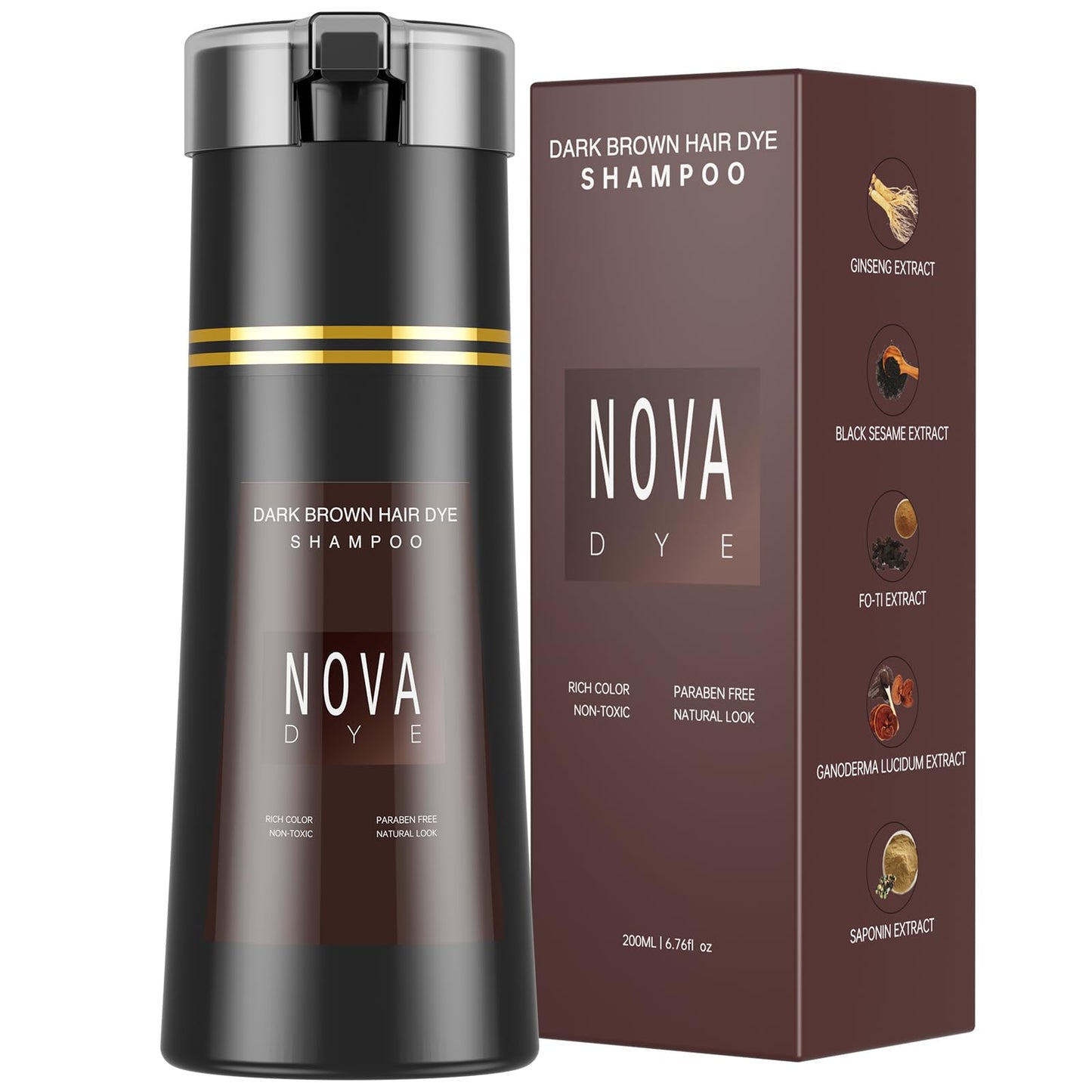 Dark Olive Green NOVA DYE Hair Dye Shampoo 3 in 1, Natural Dye Shampoo for Men & Women for Grey Hairs Coverage (Dark Brown)