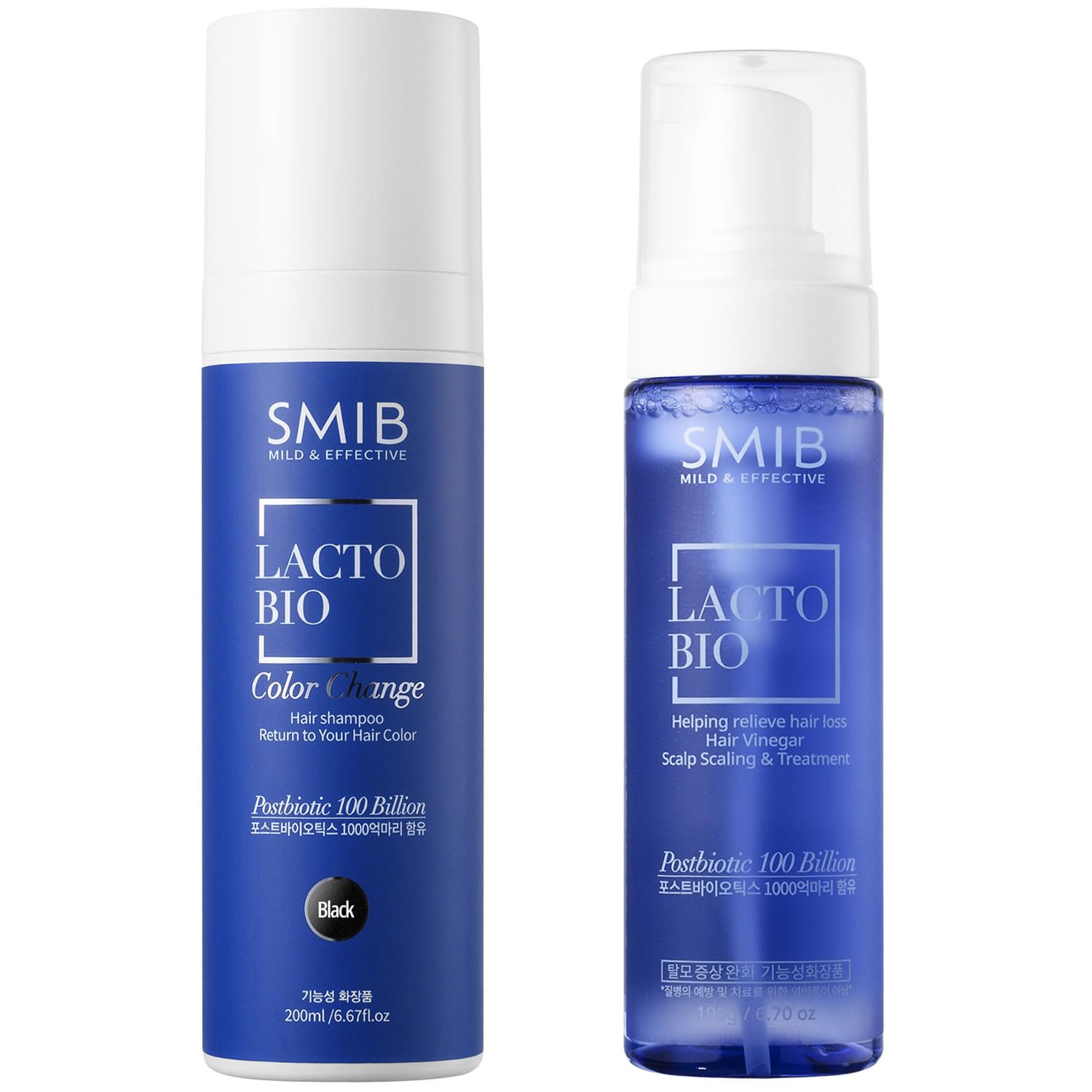 White Smoke SMIB Natural Black Hair Dye Shampoo + Lactobio Scalp Vinegar Set – Gradual Gray Coverage & Deep Scalp Detox, Korean Hair Care for Men & Women