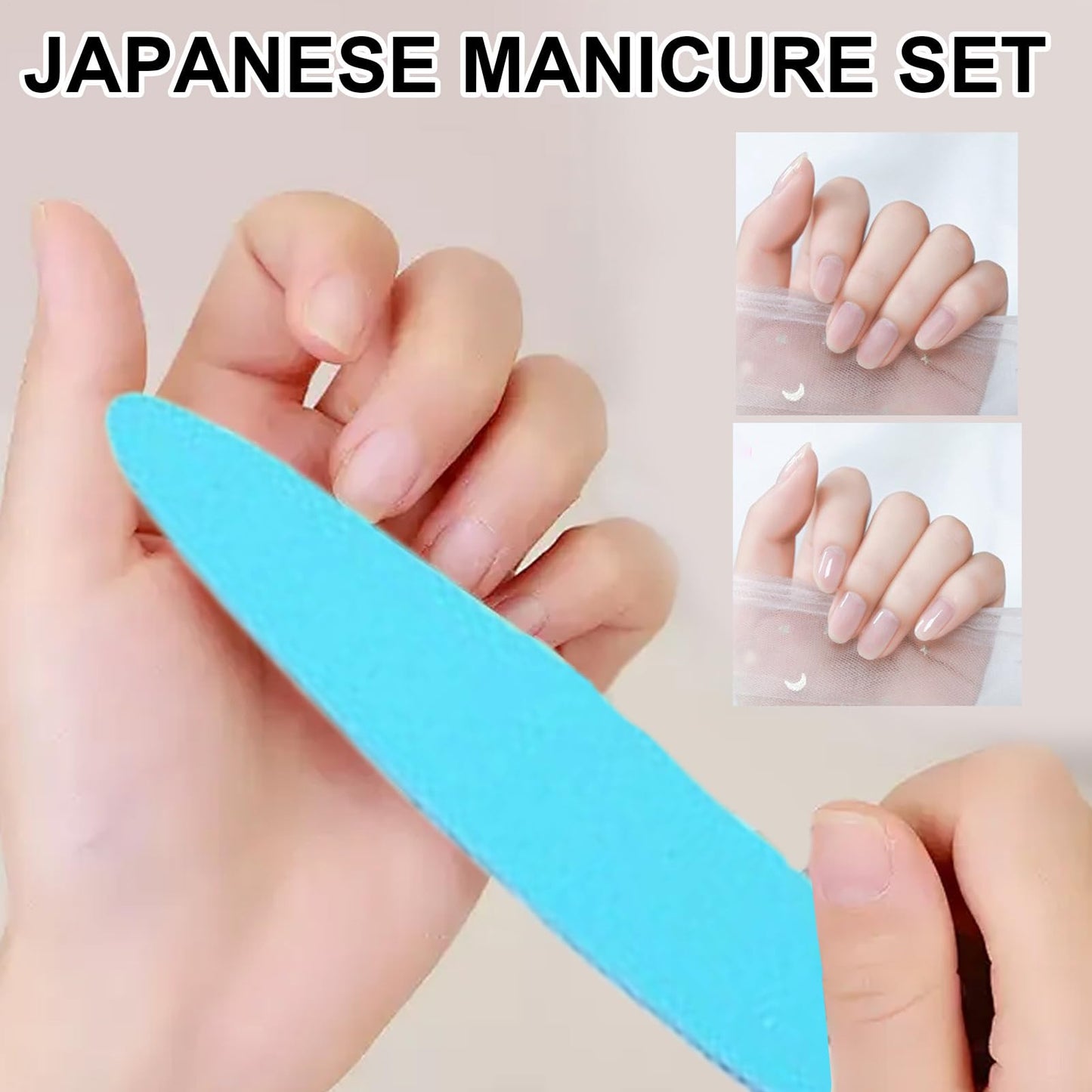 Light Gray Japanese Manicure Kit, Nail Polishing and Buffing Kit, Long-Lasting Shine Nail Care Tools for Women Home Salon Pedicure