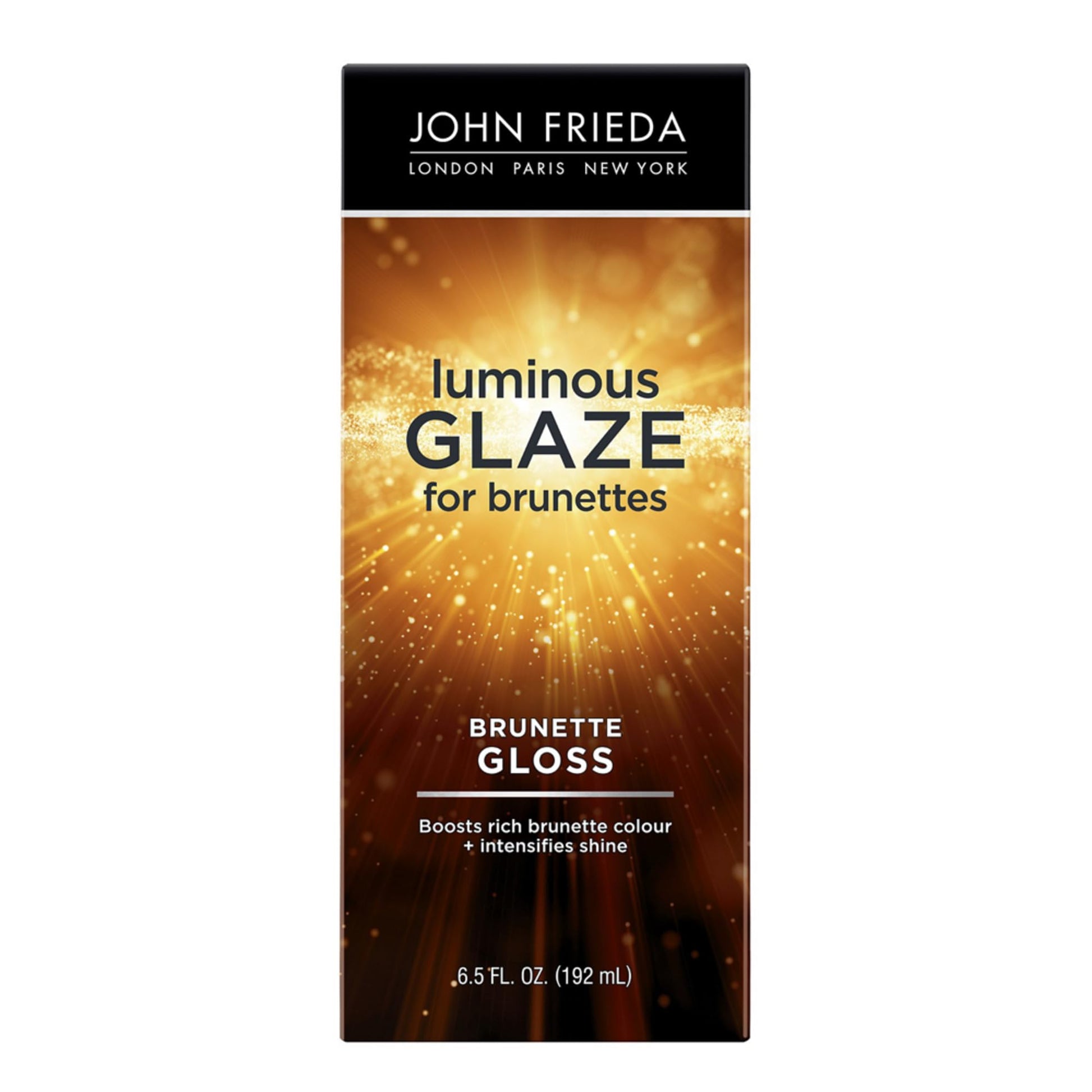 Black John Frieda Brilliant Brunette Luminous Glaze, Hair Gloss Enhances Rich Color and Boosts Shine for Silky Brunette Hair, Enhances While Mending Damaged Hair Surfaces, 6.5 Oz