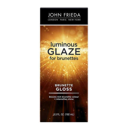 Black John Frieda Brilliant Brunette Luminous Glaze, Hair Gloss Enhances Rich Color and Boosts Shine for Silky Brunette Hair, Enhances While Mending Damaged Hair Surfaces, 6.5 Oz