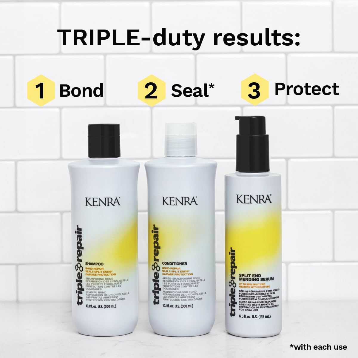 Lavender Kenra Triple Repair Split End Mending Serum | Up to 90% Split End Mending with Each Use | Targets & Repairs Weak or Broken Bonds | Split Ends | Damaged Hair | Bond Builder | 6.5 fl. oz. (2-Pack)