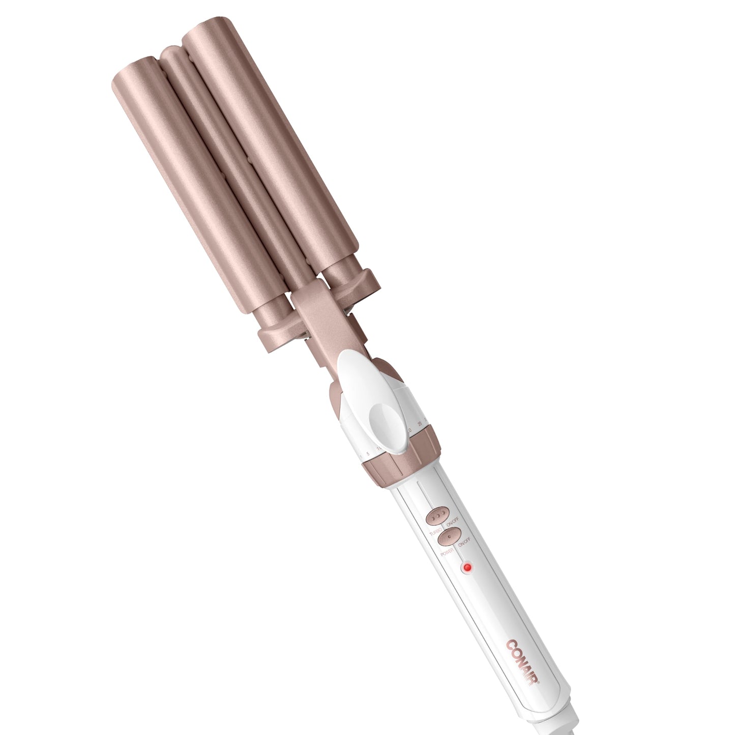 White Smoke Conair Double Ceramic 3 Barrel Curling Iron, Triple Barrel Waver Hair Tool Creates Deep, Continuous Waves, Hair Curler for All Hair Lengths, White/Rose Gold