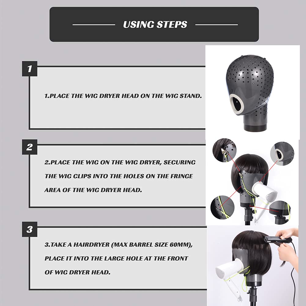 Lavender HOMEGOAL Hair Dryer Wig Stand Holder Mannequin Head, Drying Wig From Inside to Outside, Quickly, Easily, For Lace Scalp Cap Net (Dark Grey)