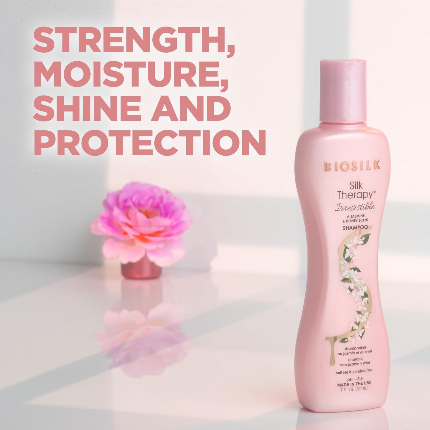 Misty Rose BioSilk Irresistible Shampoo, Cleanses & Conditions Frizzy Hair, Jasmine & Honey Scent, Silk Proteins & Botanical Extracts, Sulfate-Free, Paraben-Free, Cruelty-Free, 7 Oz