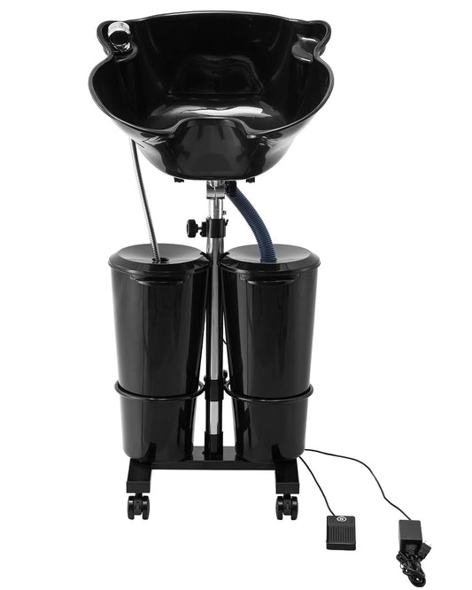White Smoke VEVOR Portable Shampoo Bowl, Shampoo Sink for Washing Hair with Electric Pump, Includes 2 Buckets 2 Showerheads, Drain Hose, Height and Angle Adjustable Portable Wash Bowl for Home Salon Use, Black