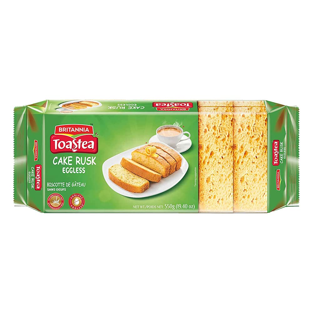 Light Goldenrod Britannia Toastea Eggless Rusk Cake (550g) - Delightfully Smooth, Soft, and Delicious Cake - Breakfast & Tea Time Snacks - Suitable for Vegetarians (Pack of 1), 19.36 Ounce
