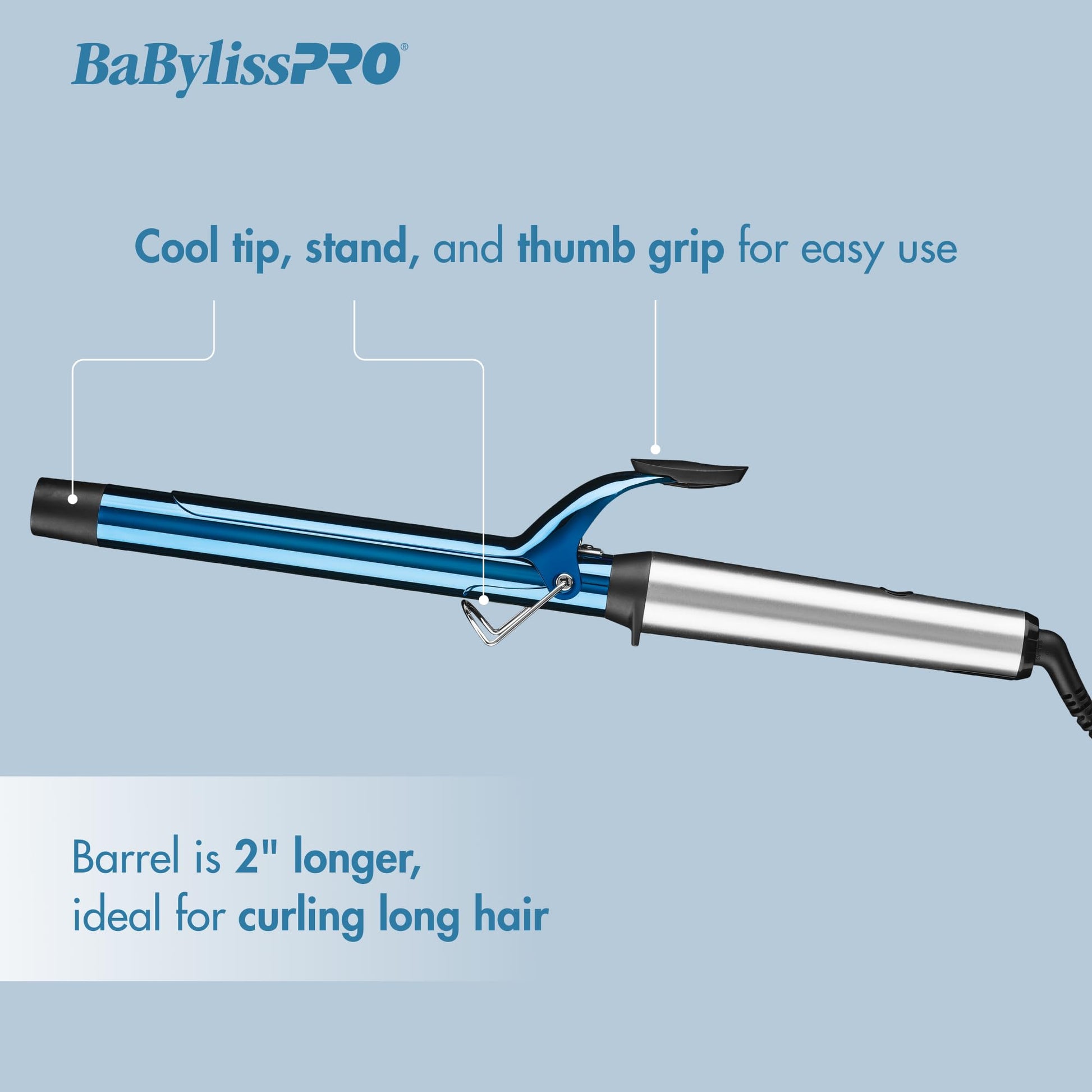 Light Steel Blue BaBylissPRO Nano Titanium 1" Curved Styling Iron and 1" Extended -Barrel Curling Iron Prepack