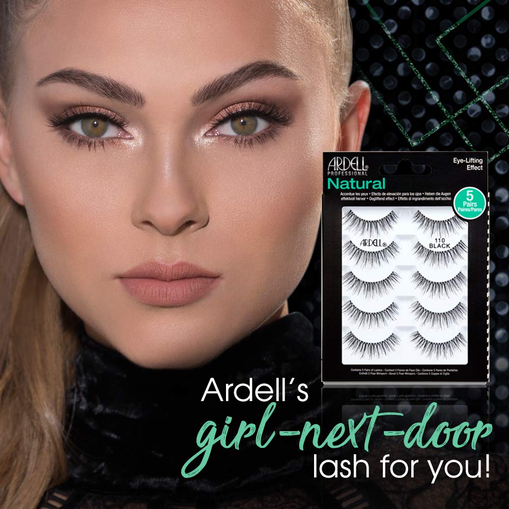 Black Ardell False Eyelashes 110 Black - Eye-Lifting Effect Eye Makeup, Natural Look Strip Lashes - 5 Pairs, 2 Pack