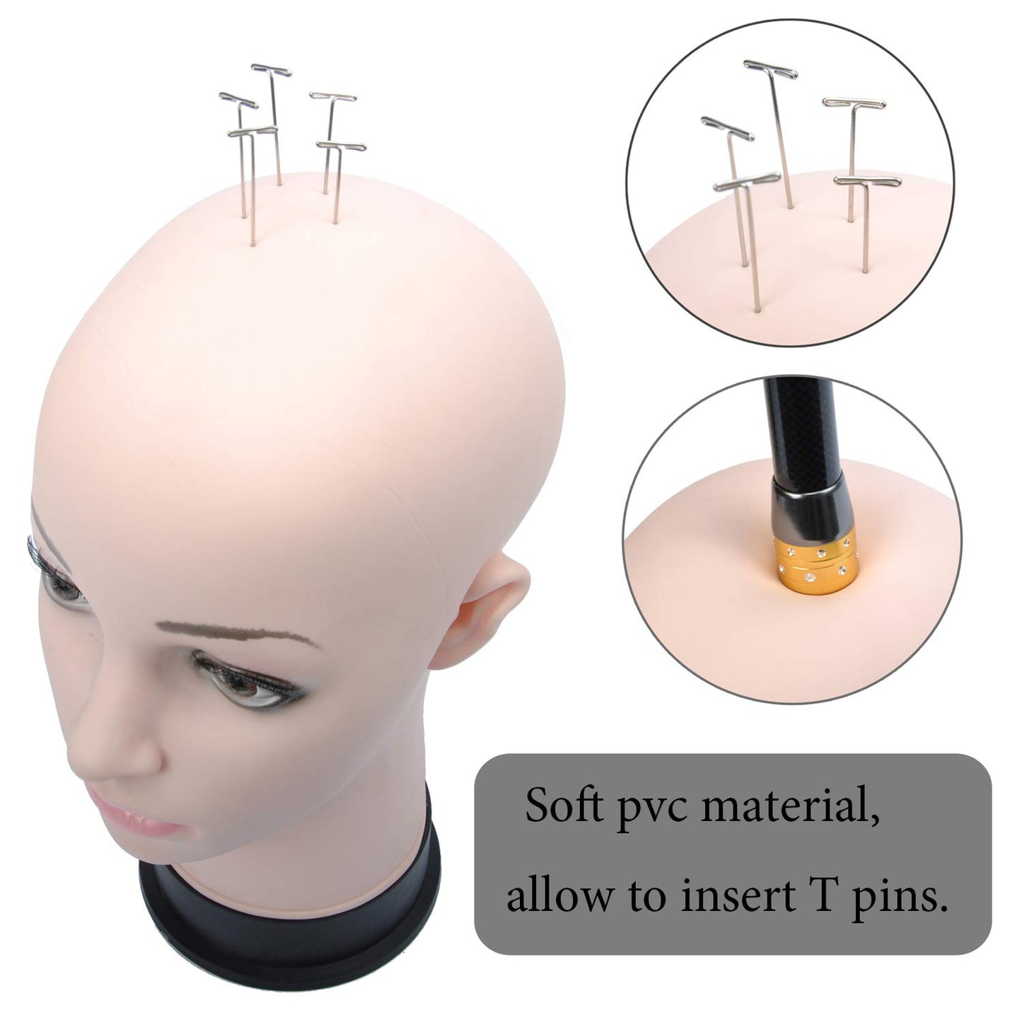 White Smoke BHD BEAUTY Bald Mannequin Head Beige Female Professional Cosmetology for Wig Making, Display wigs, eyeglasses, hairs with T pins 22"