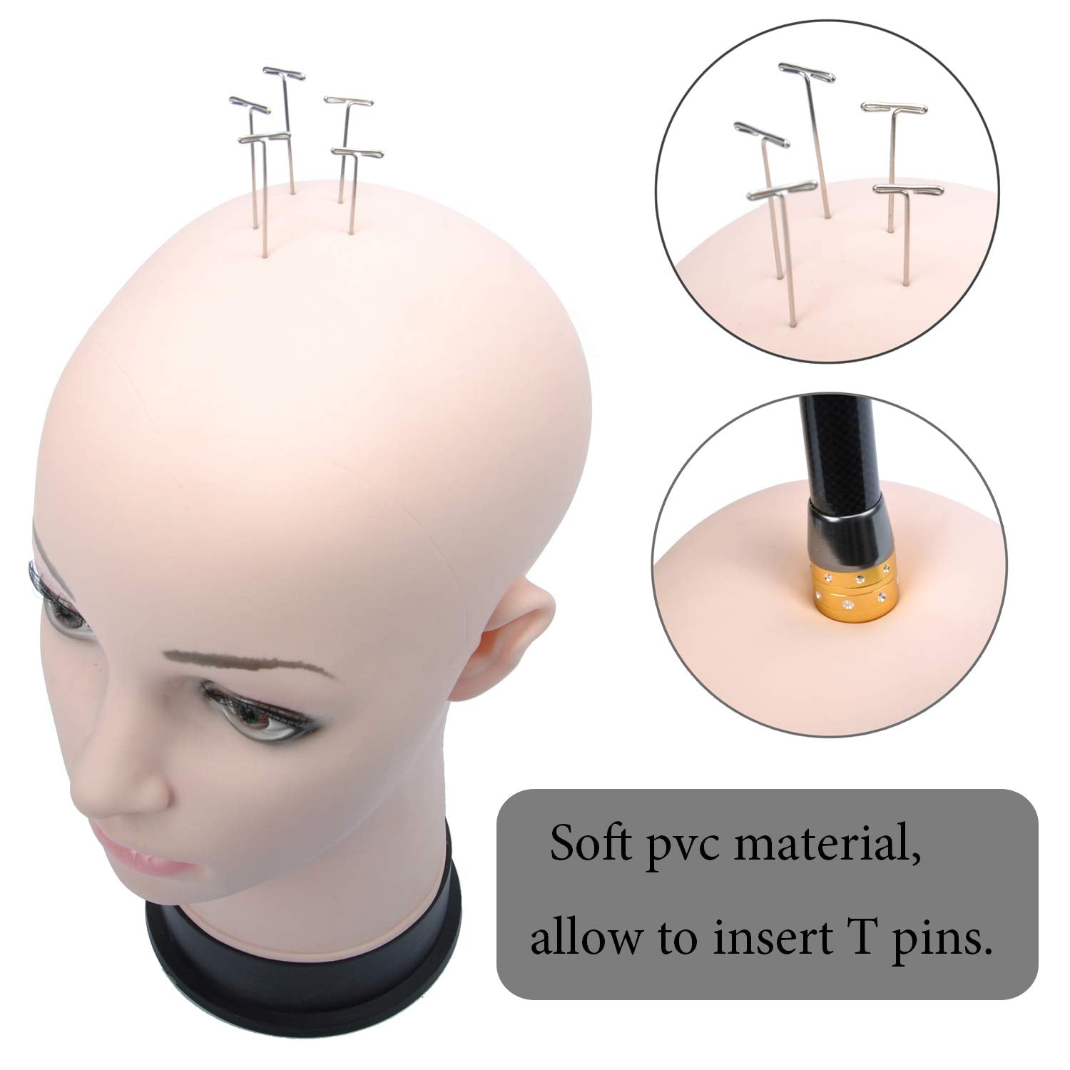 White Smoke BHD BEAUTY Bald Mannequin Head Beige Female Professional Cosmetology for Wig Making, Display wigs, eyeglasses, hairs with T pins 22"