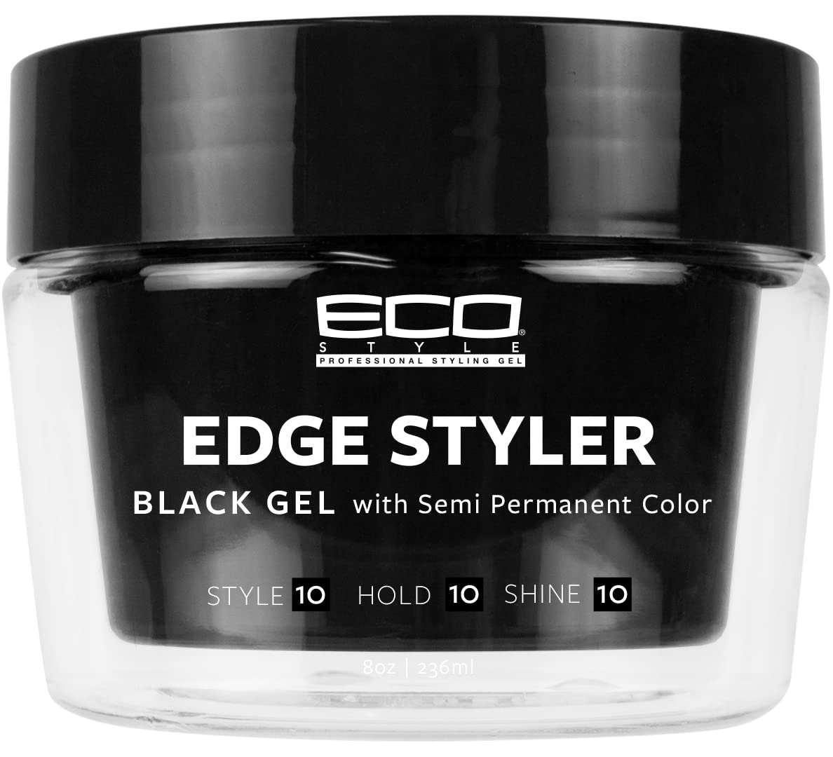 Black Eco Style Professional Styling Gel Edge Styler Black Gel with Semi Permanent Color - 8 fl oz (Pack of 1)