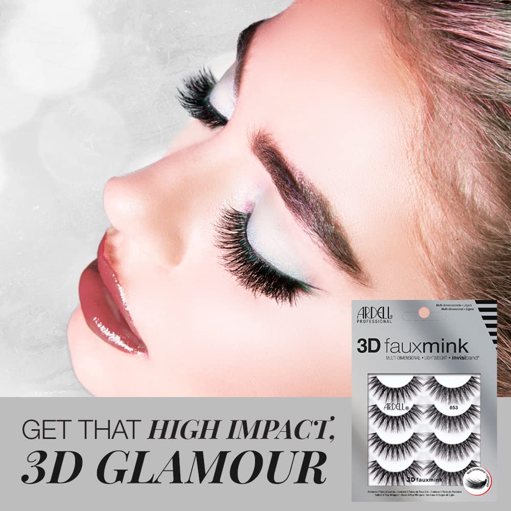 Misty Rose Ardell 3D Faux Mink Lashes 853 - Reusable Wispies Eyelashes with Invisiband for Seamless Volume, 4 Pairs
