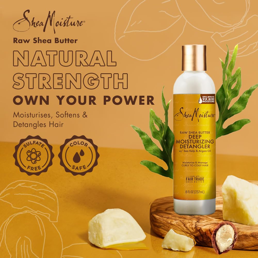 Sandy Brown SheaMoisture Raw Shea Butter Deep Moisturizing Detangler for Dry, Damaged Hair, Hair Styling Product Formulated with Sea Kelp and Argan Oil 8 oz
