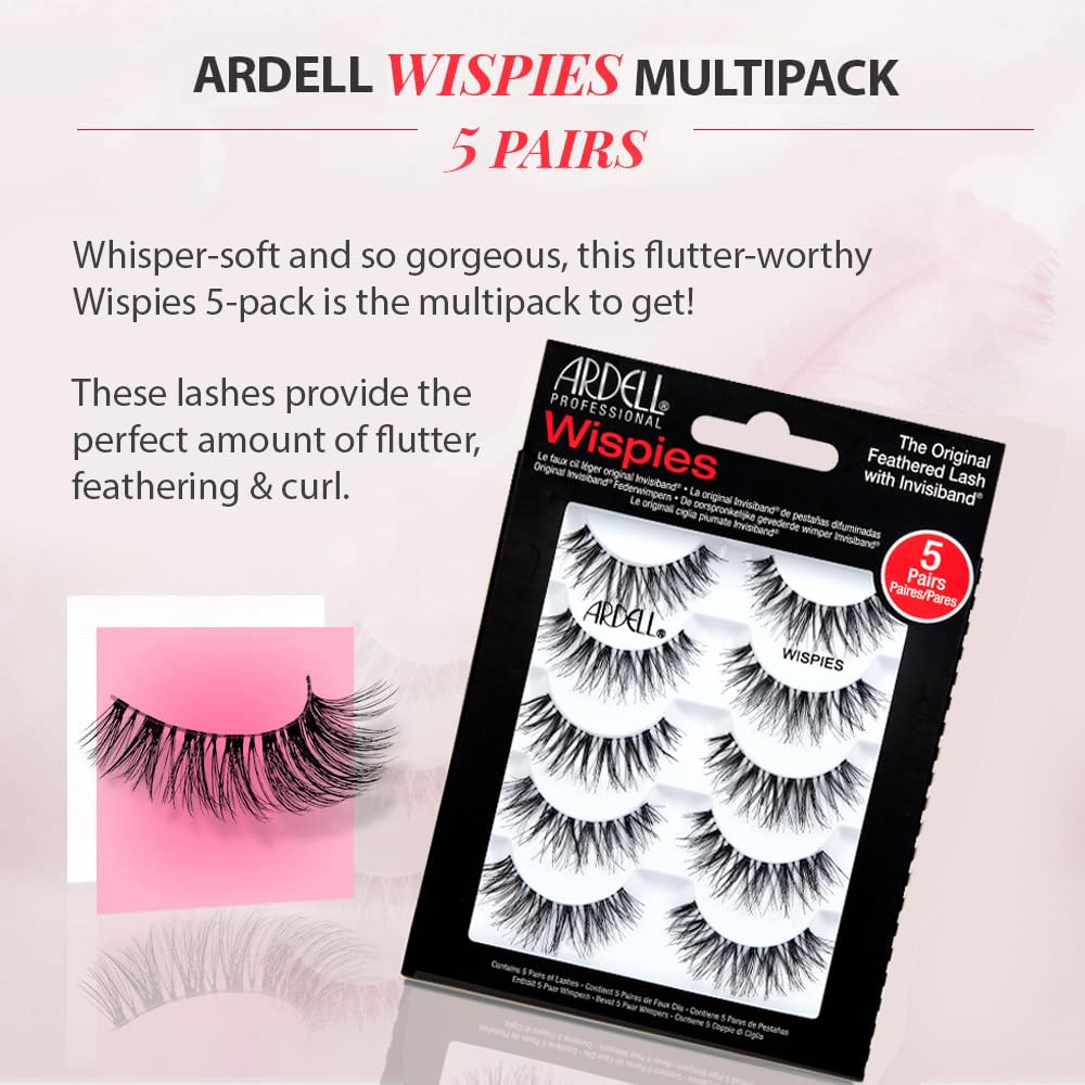 Misty Rose Ardell False Eyelashes Wispy Lashes, Easy Application, Natural Look, Reusable - Black, 2 Pack
