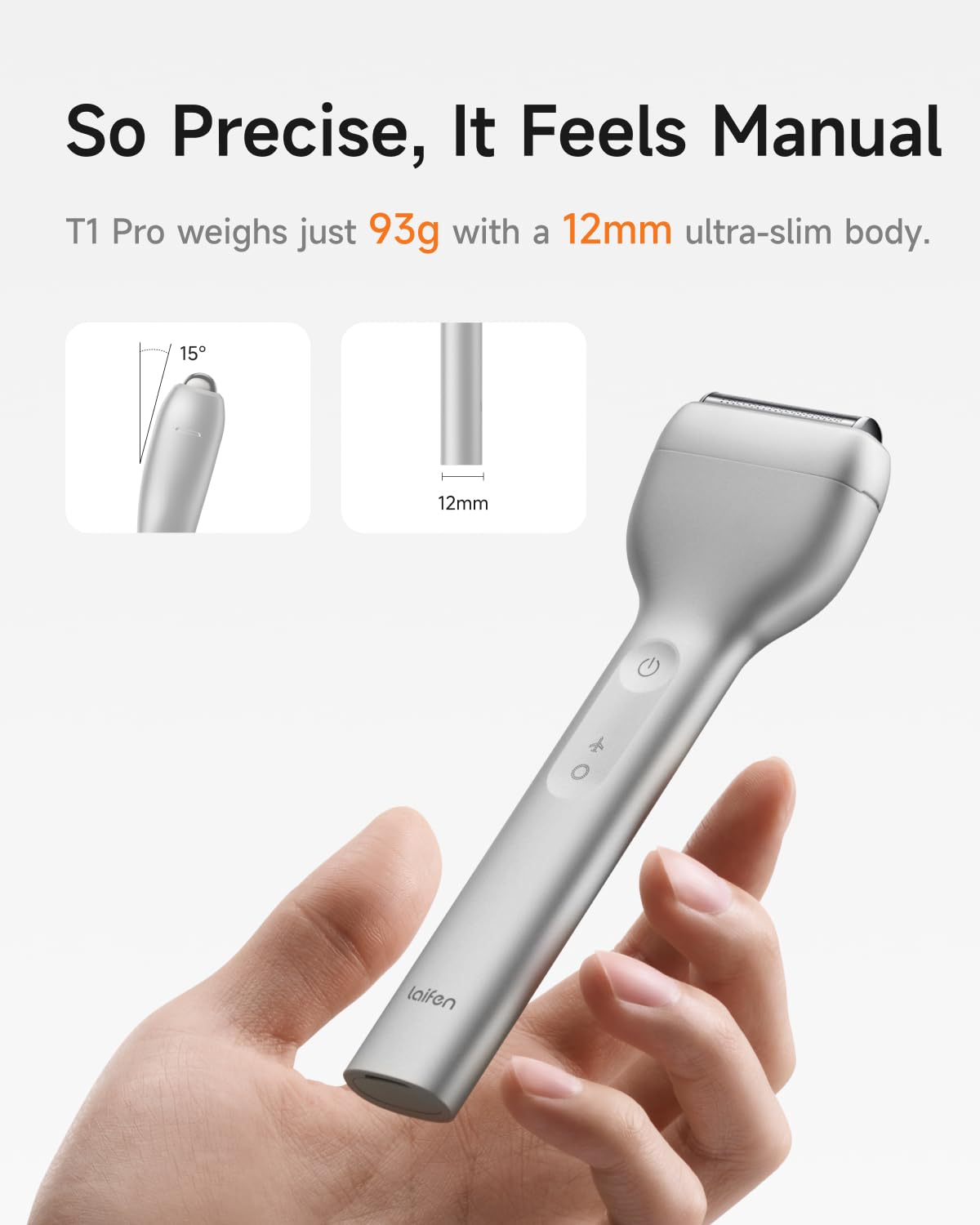 White Smoke Laifen T1 Pro 1-Blade Electric Shaver, High-Speed 12,000 Cuts/Min, Long Hair Trimmer with 3 Guards, for Sparse Beard & Daily Styling, Wet & Dry, IPX7 Waterproof (Aluminum Alloy)