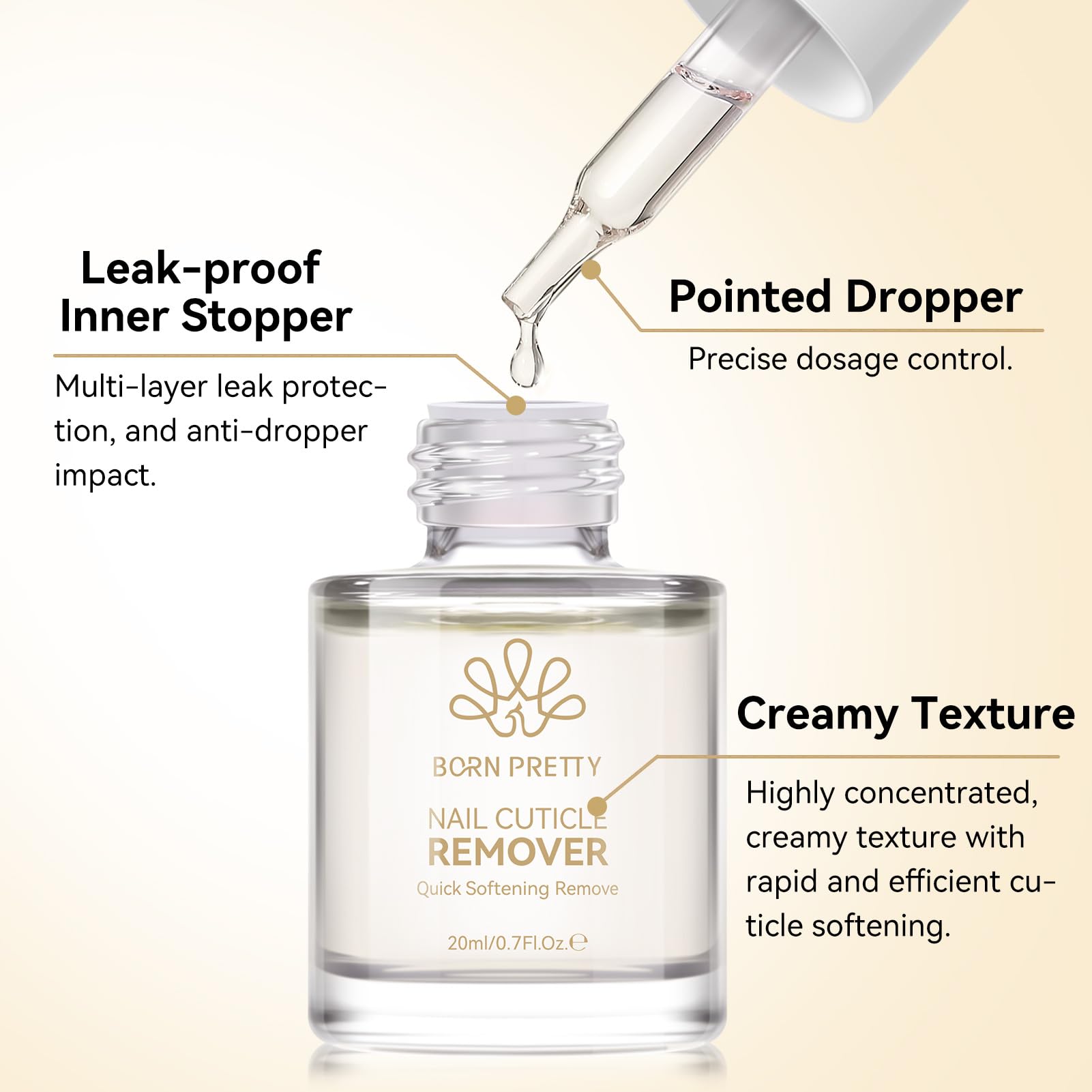 White Smoke Born Pretty Cuticle Remover,20ML Professional Cuticle Softener & Remover for Hand,Foot & Nail Care,Nourishing & Moisturizing Dry Cuticles,Salon Quality Manicure & Pedicure Supplies