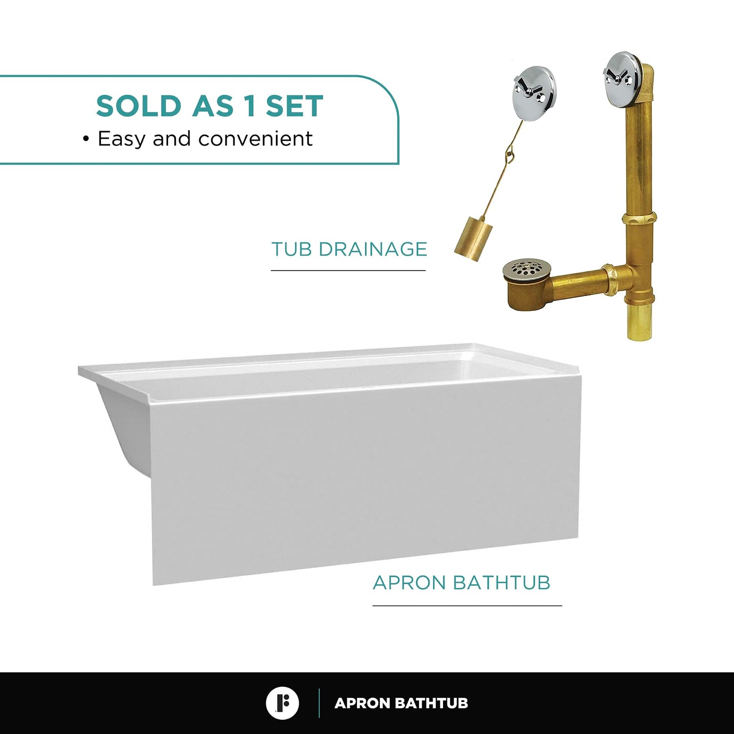 White Smoke Fine Fixtures Acrylic, Fiberglass Alcove Soaking Bathtub with Integral Apron Front - Drain Included (60" x 36", Right Hand, White)