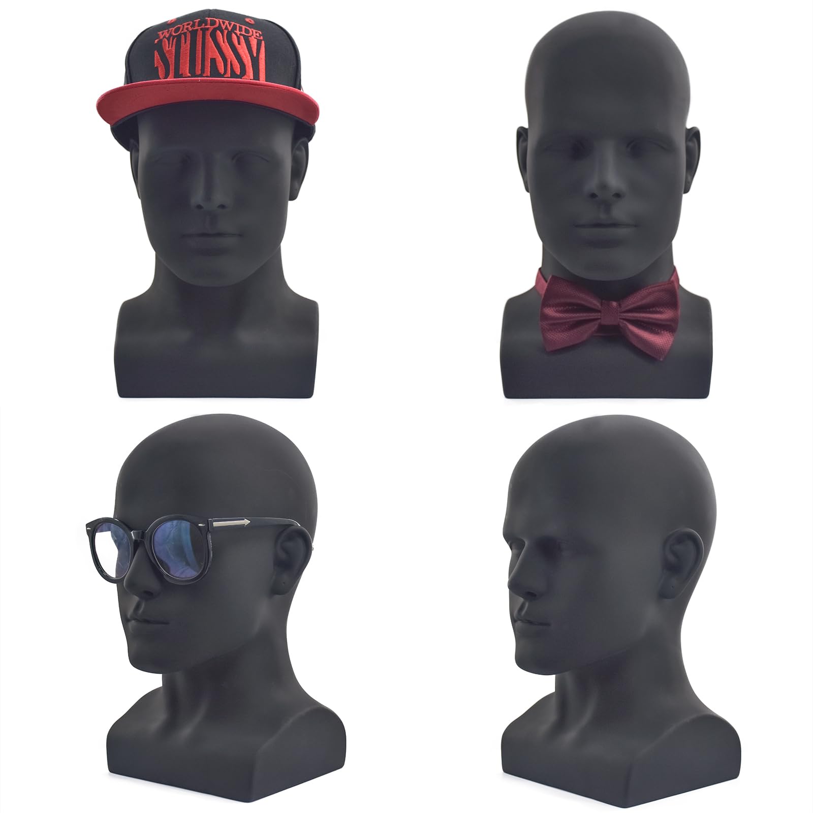 White Smoke VEELTRAS Male Mannequin Head PVC Professional Head Model Cosmetology Male Mannequin Head Display for Wigs Hat Mask Scarf Sunglasses with Mount Hole (Matte black)