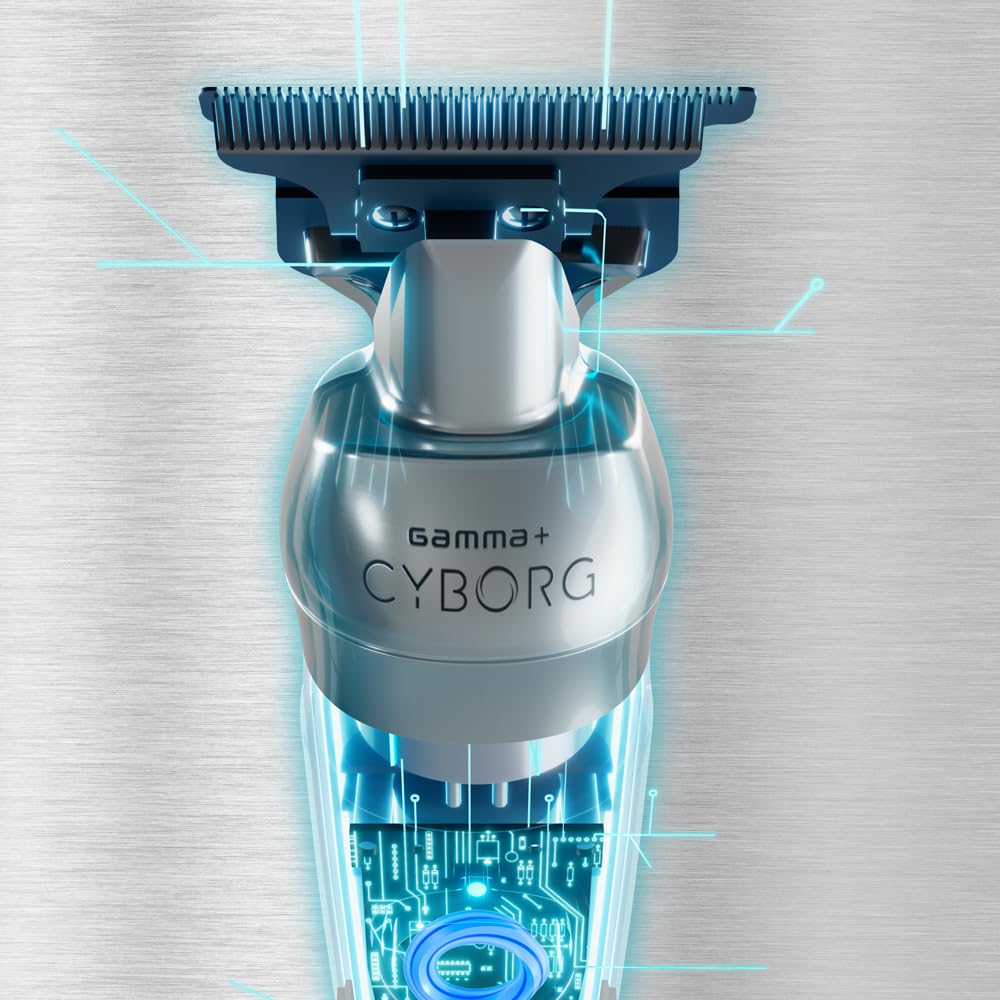 Gray GAMMA+ Cyborg Professional Metal Cordless Ergonomicl Hair Trimmer with Digital Brushless Motor