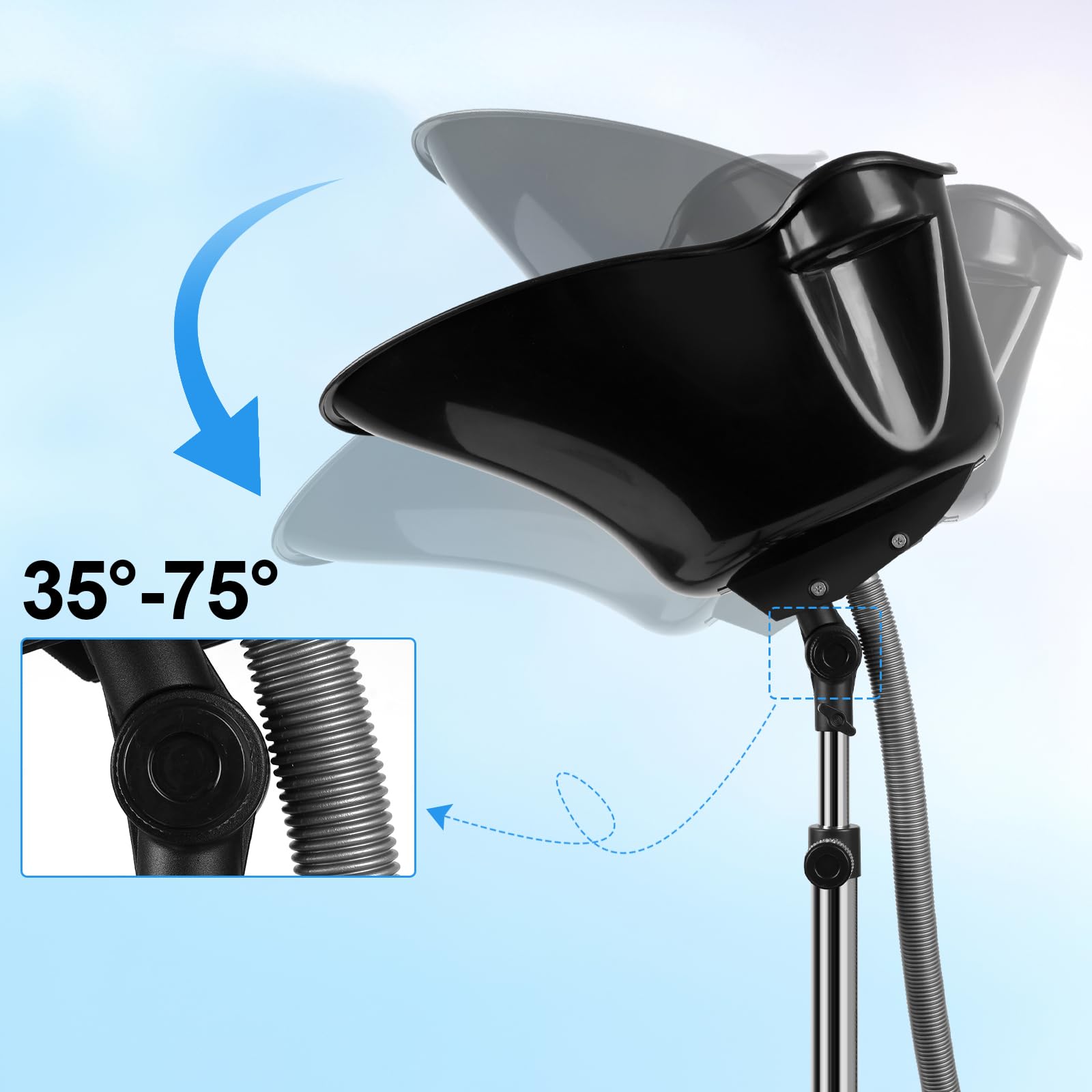 Pale Turquoise Portable Shampoo Bowl, 270 Degree Rotation of Hair Washing Basin, Height Adjustable Salon Sink with Drain Hoses for Home Salon Use