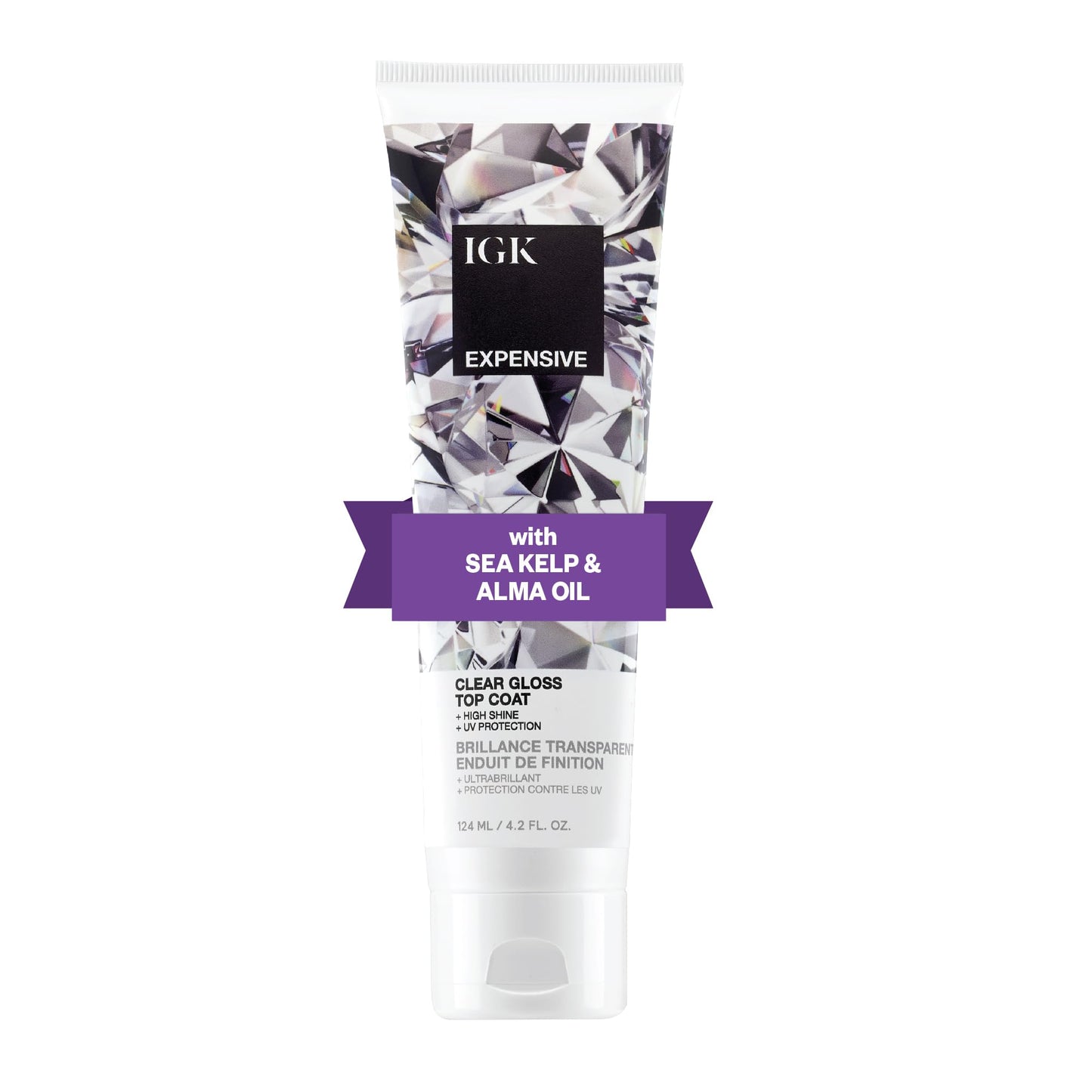 White Smoke IGK EXPENSIVE Clear Gloss Top Coat | High Shine Gloss Treatment for Soft, Smooth Glass Hair | Revives Color-Treated Hair and Helps Control Frizz | 4.2 Oz