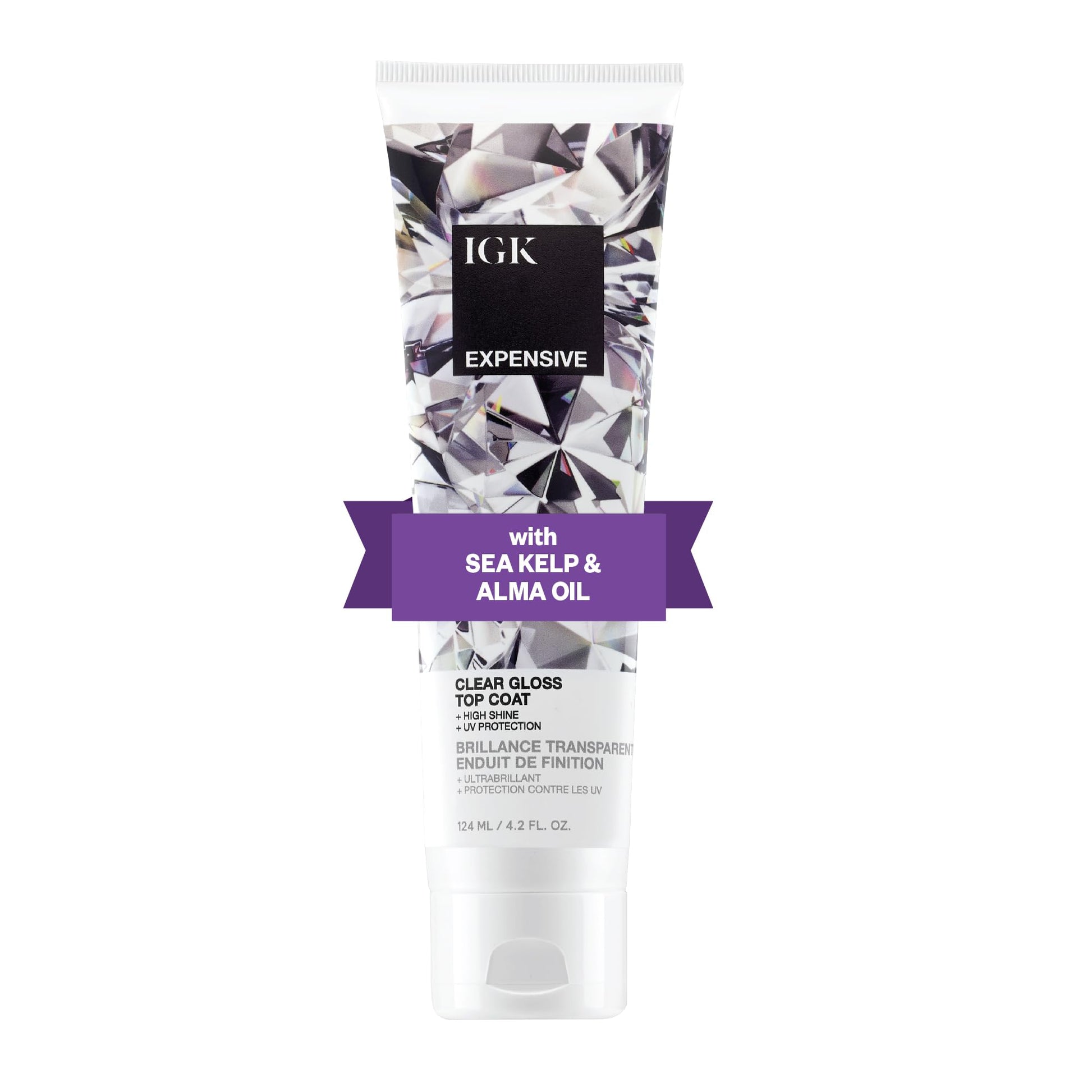 White Smoke IGK EXPENSIVE Clear Gloss Top Coat | High Shine Gloss Treatment for Soft, Smooth Glass Hair | Revives Color-Treated Hair and Helps Control Frizz | 4.2 Oz