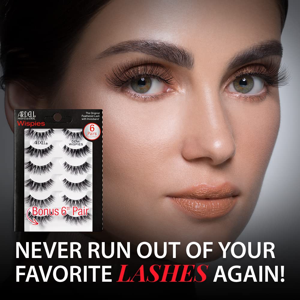 Black Ardell Demi Wispies False Eyelashes Multipack – Natural Lashes Wispy with Invisiband for Lightweight Comfort, 6 Pairs, 2 Pack