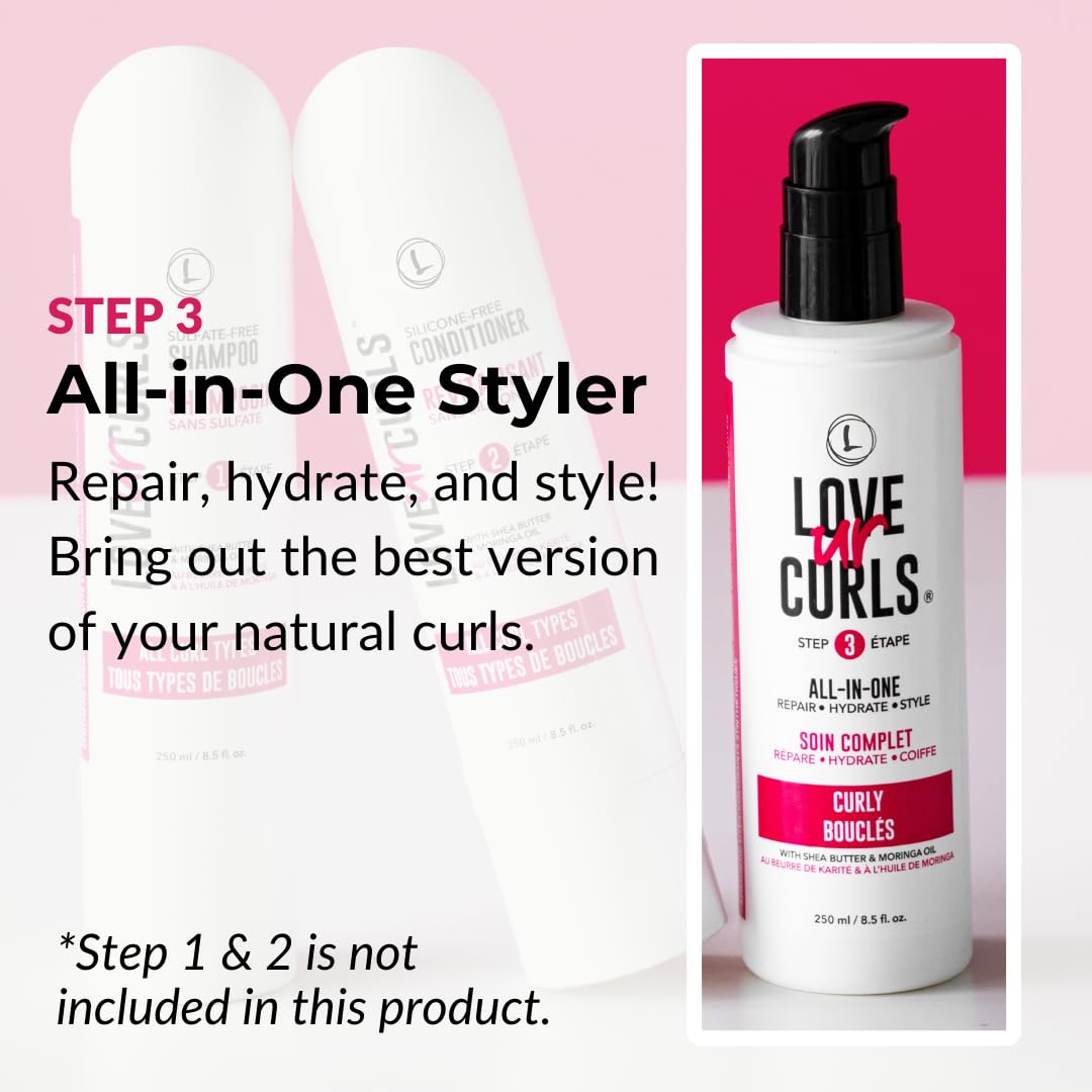 White Smoke Love Ur Curls All in One Curl Cream Styler, Anti Frizz Curling Cream for Curly Hair, Repair, Define, Hydrate & Style with Shea Butter, 250mL