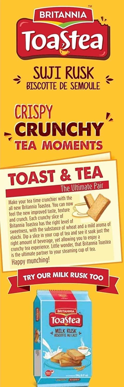Goldenrod BRITANNIA Toastea Suji Rusk 10.75oz (305g) - Biscotte De Semoule - Crispy Tea Time Snack - Crispy Crunchy Toast (Pack of 4)