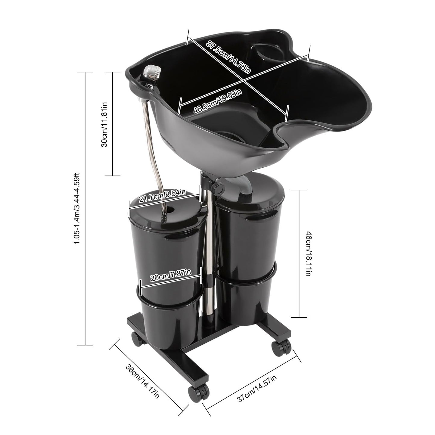 White Smoke BINELUCOLU Electric Portable Shampoo Bowl, Height/Angle Adjustable Portable Salon Shampoo Bowl with 2 Buckets Hair Washing Sink with Wheels Shampoo Basin Portable Hair Washing Station