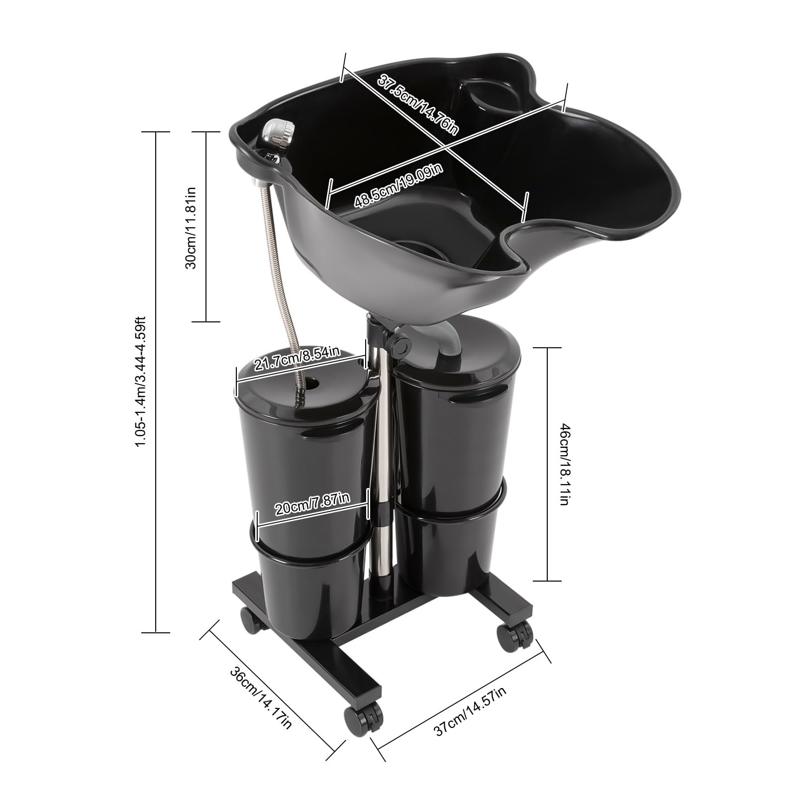 White Smoke BINELUCOLU Electric Portable Shampoo Bowl, Height/Angle Adjustable Portable Salon Shampoo Bowl with 2 Buckets Hair Washing Sink with Wheels Shampoo Basin Portable Hair Washing Station