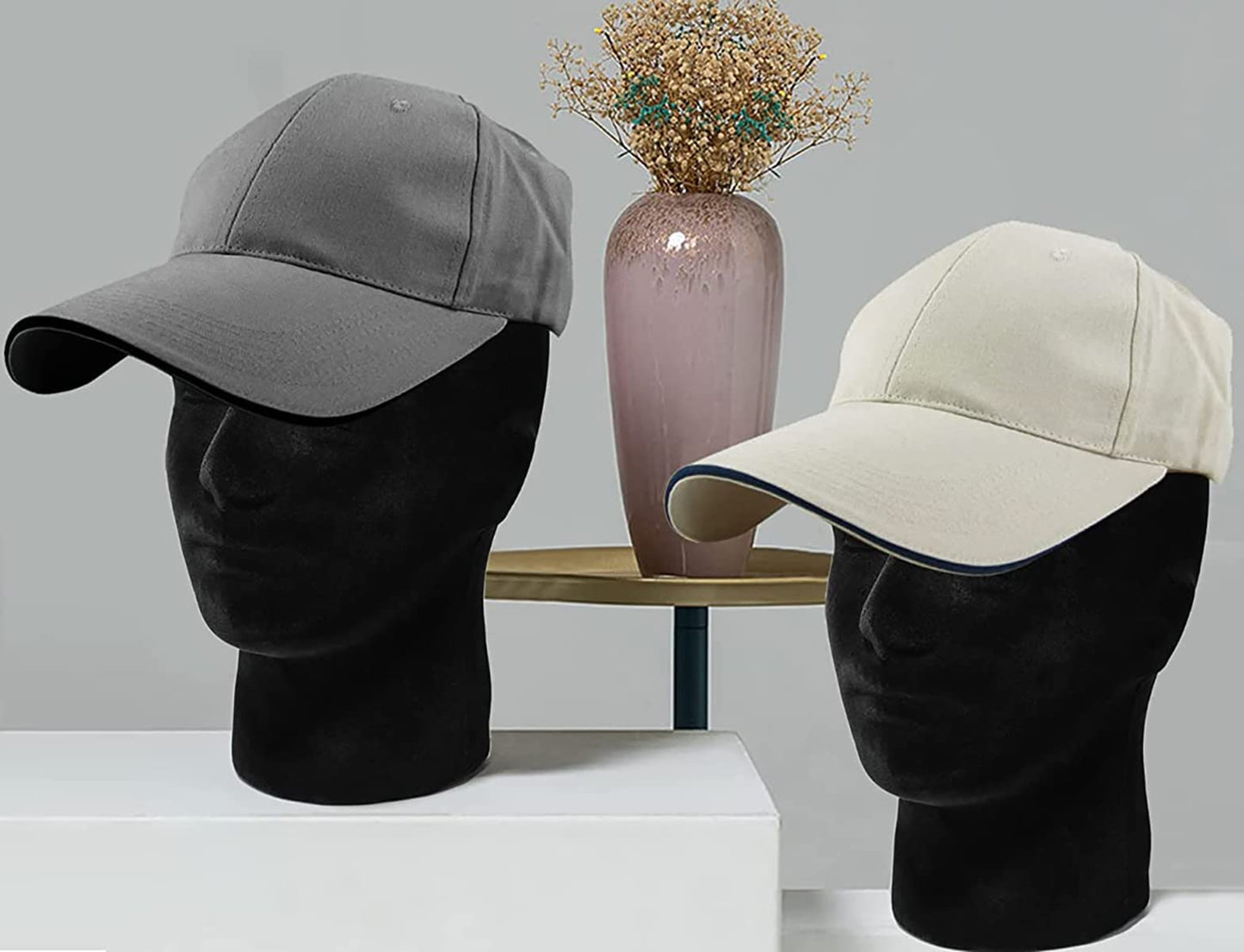 Gray Foraineam 2 Pack Male Foam Mannequin Head Wig Display Holder, 11 Inch Man Manikin Stand Model, Black Foam Heads for Wig Hats Glasses Masks