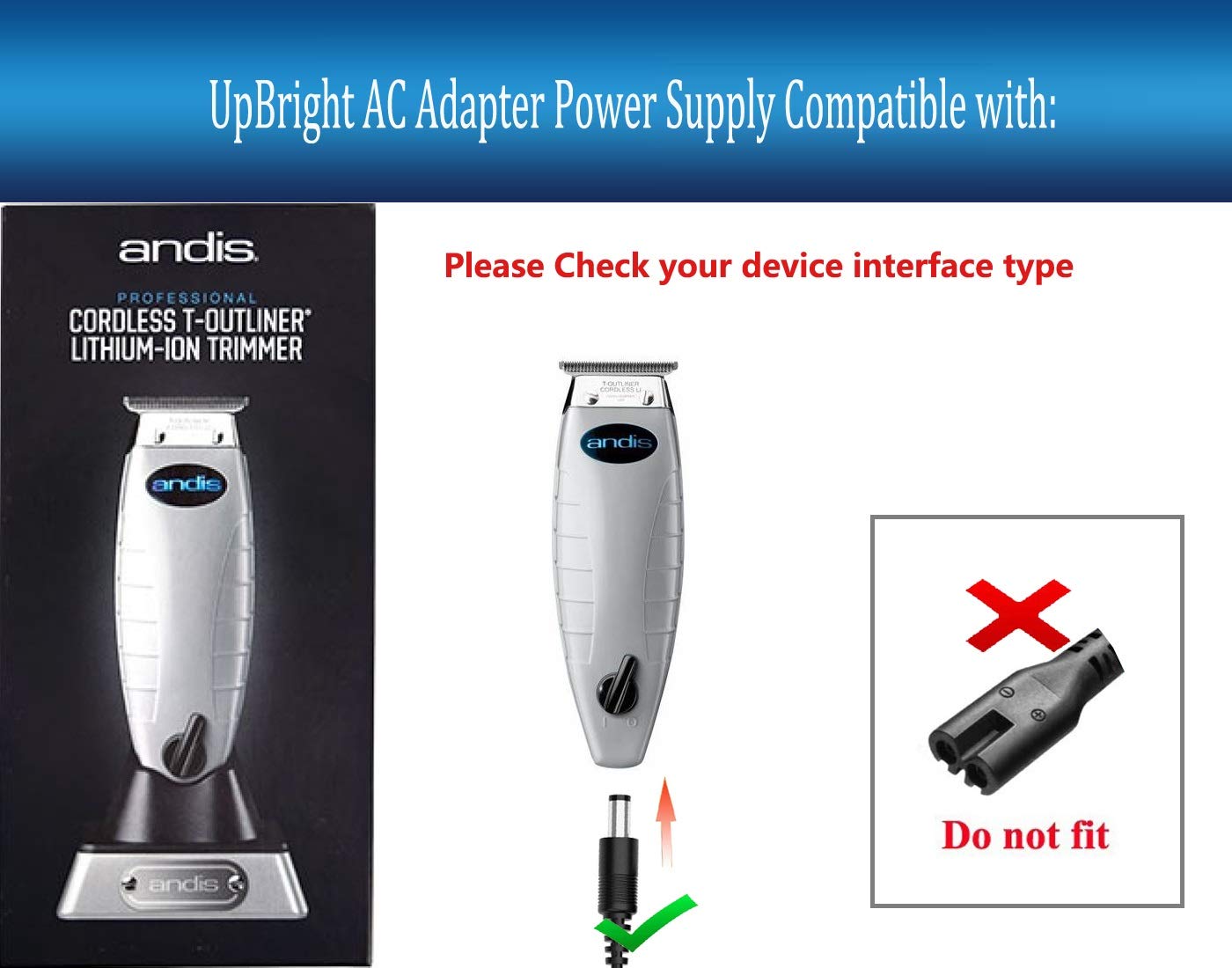 White Smoke UpBright AC Adapter Compatible with Andis Master MLC Cordless Clipper 74034 T-Outliner Lithium Ion Li Barber Trimmer ORL 74000 04987 74010 74067 12470 04991 SPA045120DU 4.5V DC Power Supply Charger