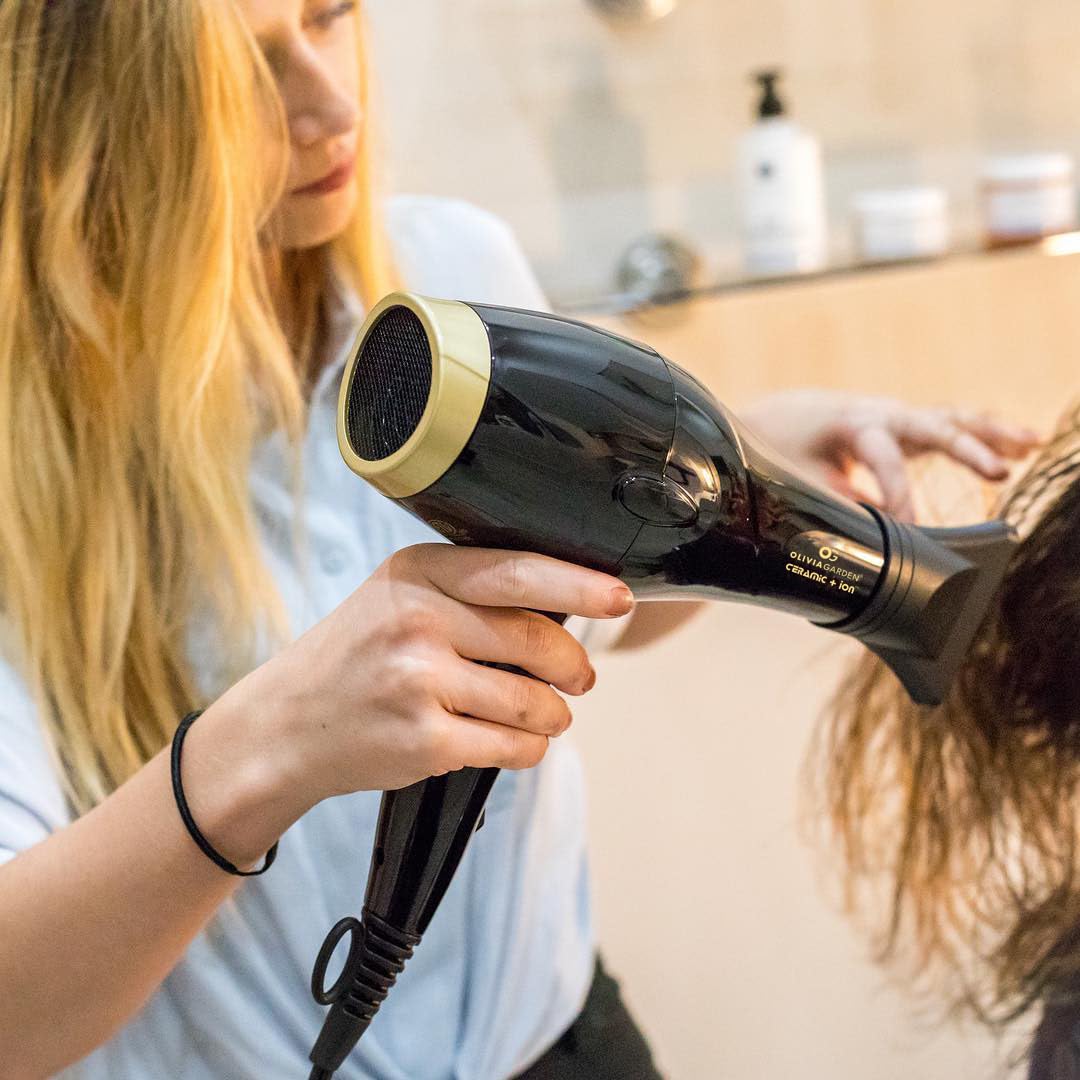 Light Gray Olivia Garden 1875W Ceramic + Ion Professional Hair Dryer for Men and Women - Fast Drying Blow Dryer - Powerful Ionic Generator - 3 Heat Settings - with 2 Nozzles and Storage Bag - (Black/Gold)