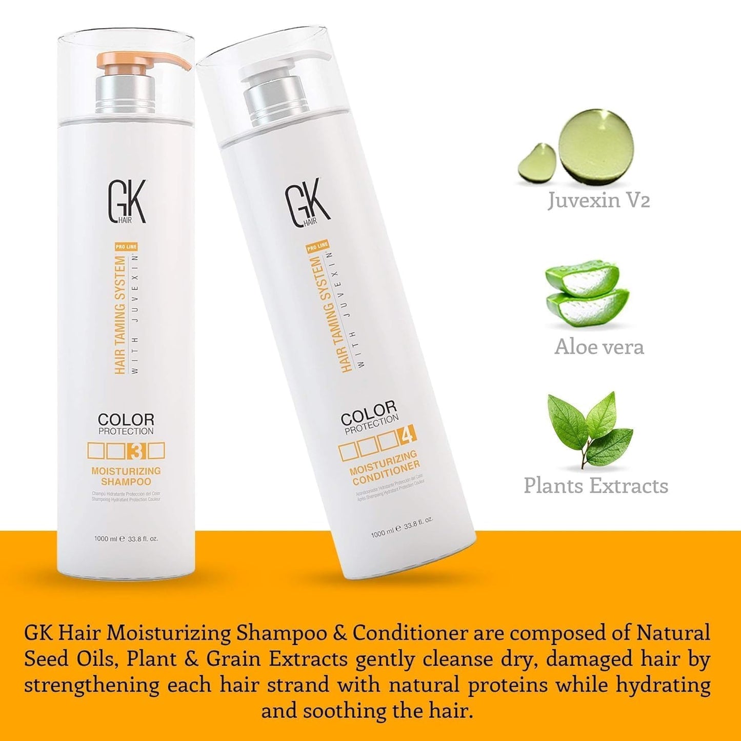 White Smoke GK HAIR Global Keratin Moisturizing Shampoo and Conditioner Sets (MOIS-DUO-1000-S10)