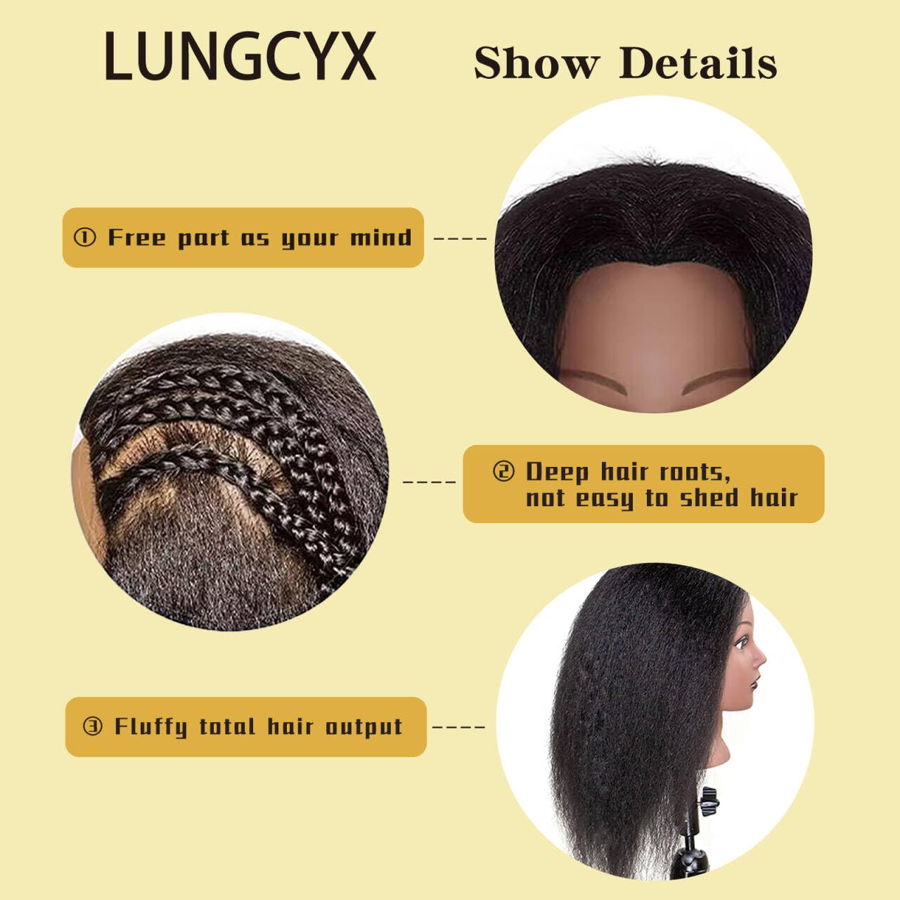 Wheat LUNGCYX Mannequin Head Human Hair, Cosmetology Manikin With 100% Real Human Hair Doll Head for Hairdresser Training Practice Braiding Hair Styling (BLACK-508)