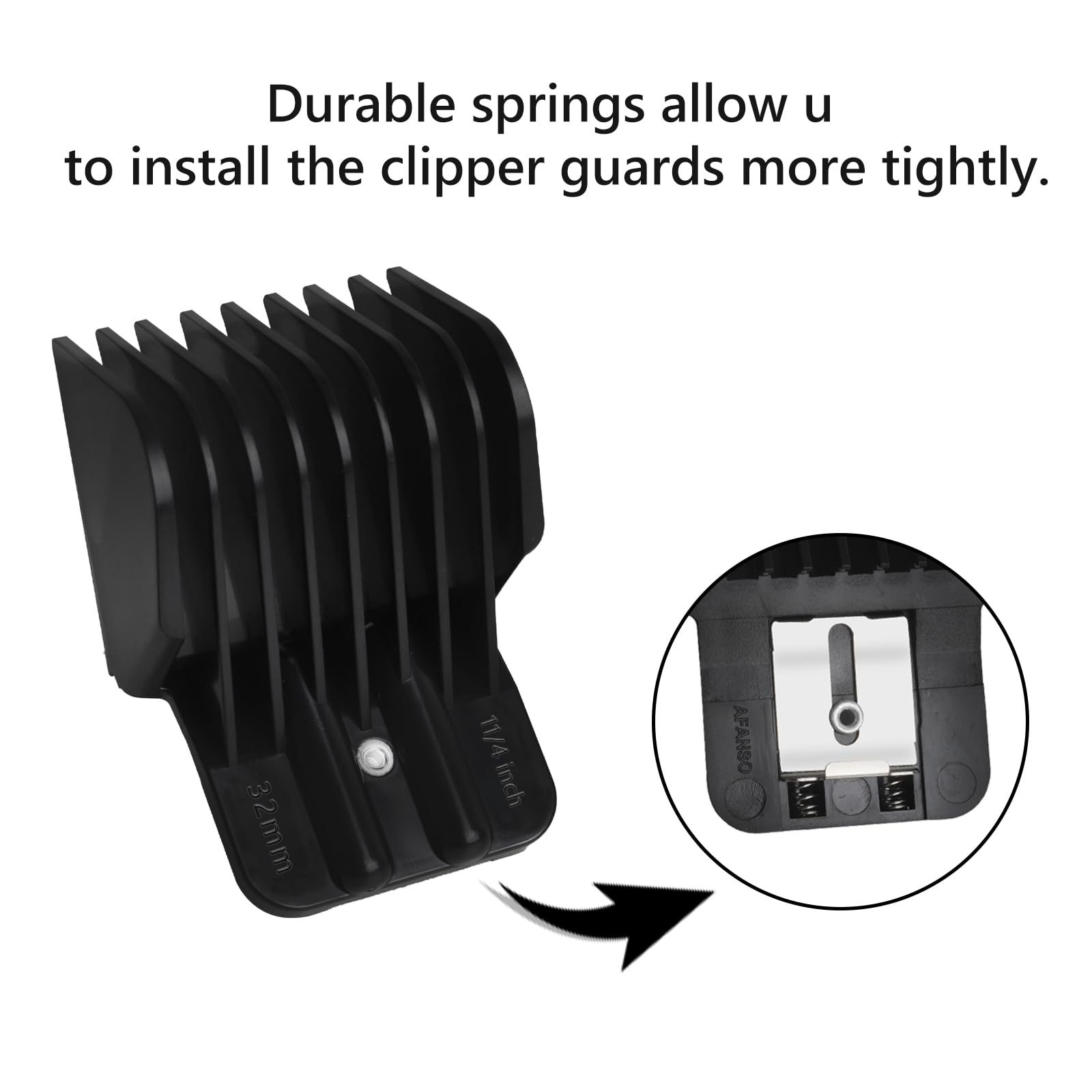 White Smoke 8 Pack Clipper Guards for Wahl Detailer & Andis T Outliner & BaByliss PRO, 1/32" to 11/4" Universal Hair Clipper Guards Set, Snap-on Blade Attachment Combs with Springs for Most Hair Clippers, Black