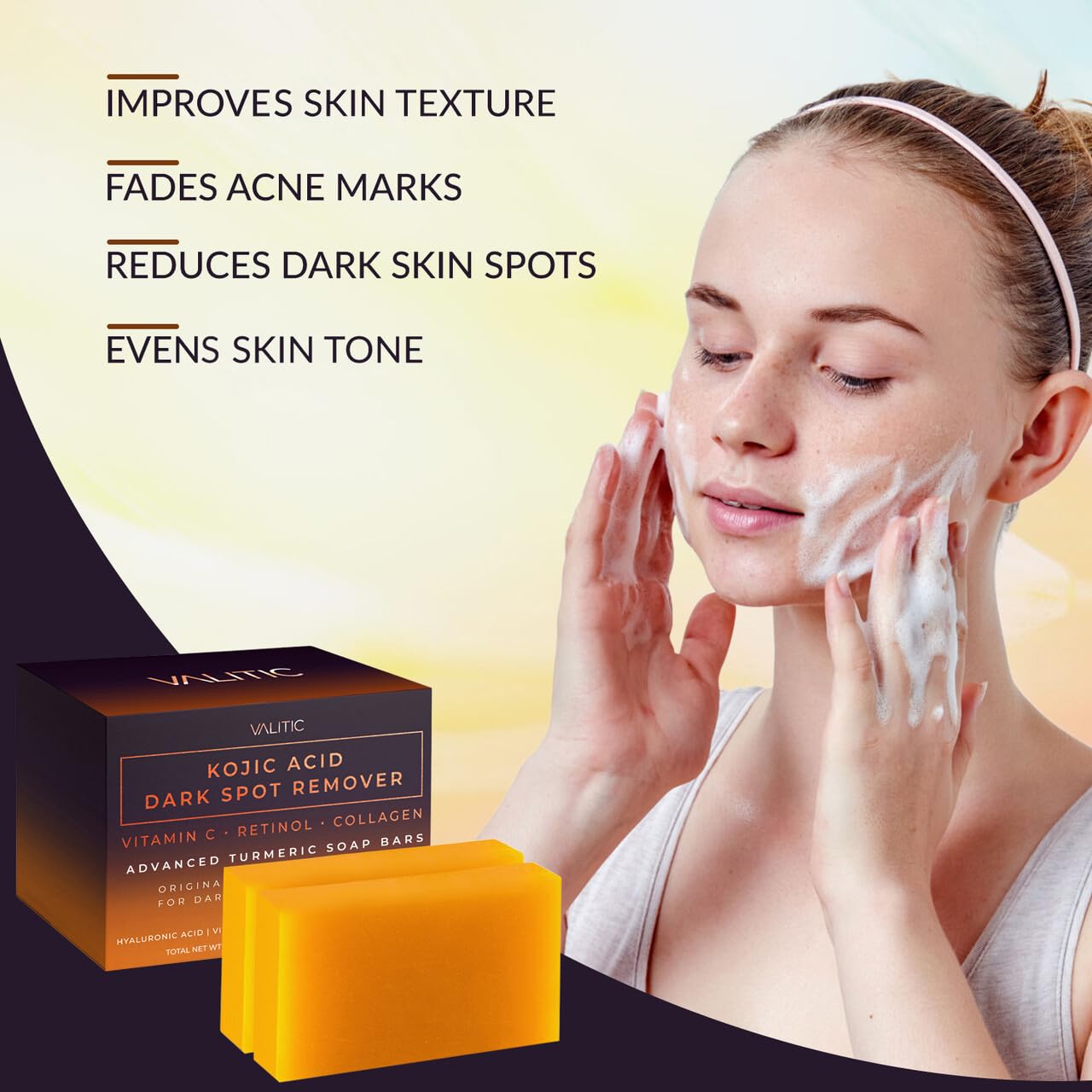 Seashell VALITIC Kojic Acid Dark Spot Remover Soap Bars with Vitamin C, Retinol, Collagen, Turmeric - Original Japanese Complex Infused with Hyaluronic Acid, Vitamin E, Shea Butter, Castile Olive Oil (2 Pack)