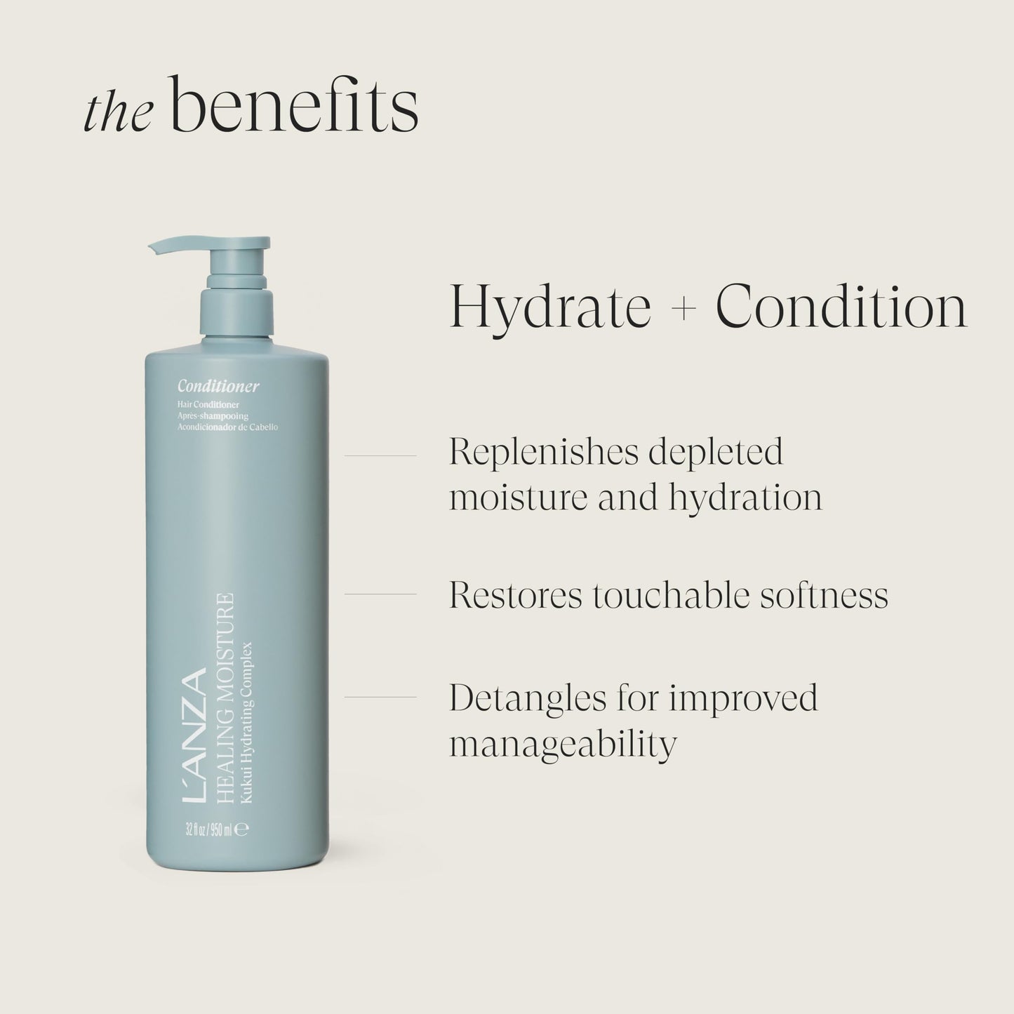 Lavender L’ANZA Healing Moisture Kukui Nut Conditioner, Renews Strength, Replenishes Moisture, for a Perfect Silky Look, Suitable for All Hair Types (33.8 Fl Oz)