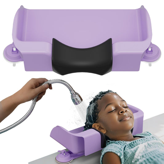 White Smoke Lifewit Hair Washing Station for Kids, Neck Support Shampoo Bowl for Kitchen Sink or Bathtub at Home, Portable Hair Wash Basin for Toddlers, Children, Teens, Purple, 10 inch/ 26 cm Wide