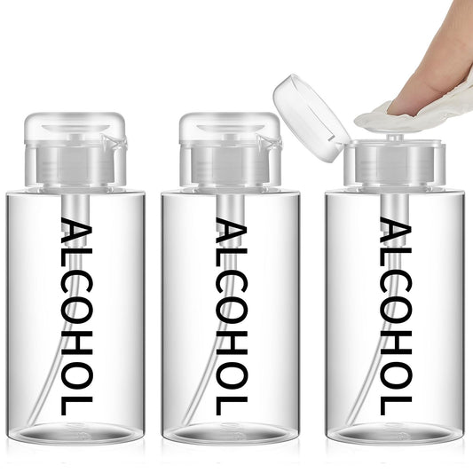 White Smoke Layhit 3 Pcs 10 oz Alcohol Pump Dispenser Bottles Alcohol Push Down Liquid Dispenser Empty Pumping Bottle Refillable Cosmetic Container for Personal, Salon, Nail Care (Clear Cap + Clear Bottle)