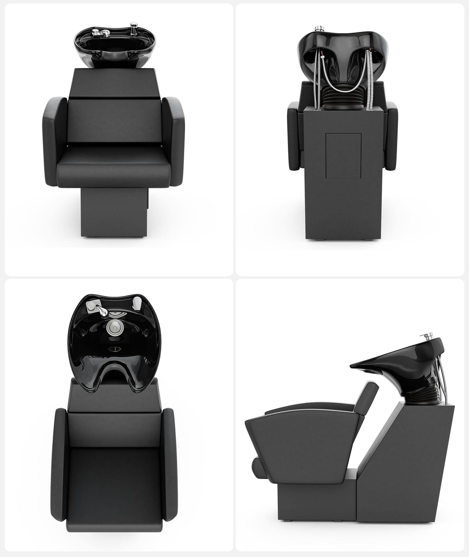White Smoke Icoget Shampoo Bowl and Chair Set for Salon, Deep Porcelain Tilting Salon Sinks for Hair Stylist, Backwash Shampoo Stations for Barber,Home, Black