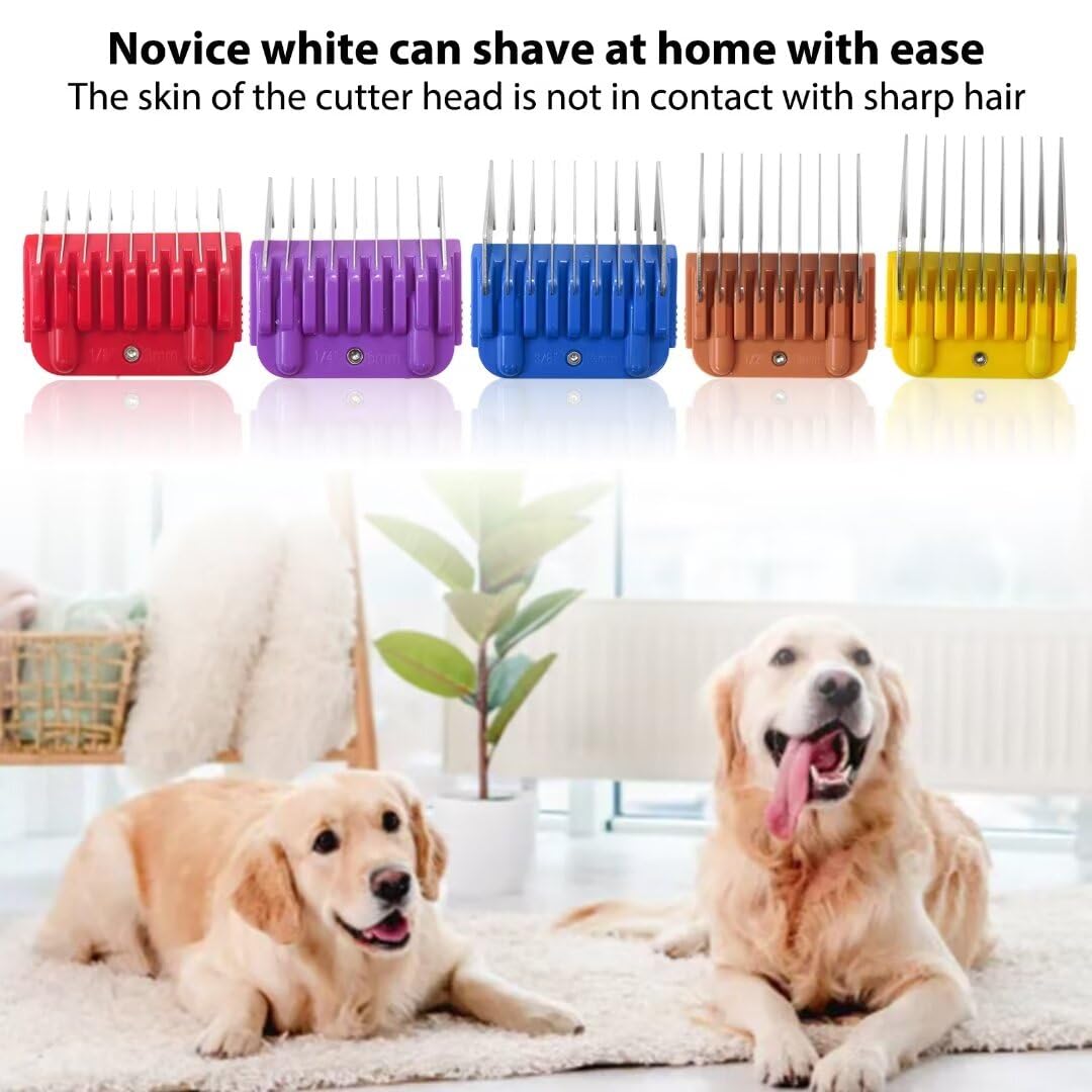 White Smoke New Professional Animal Stainless Steel 5 Color Guide Comb Set for 10#/15#/30# Detachable Blade,Compatible for Andis/Oster A5/ Wahl KM Series Guards Clipper(Cutting Length 3mm-16mm)