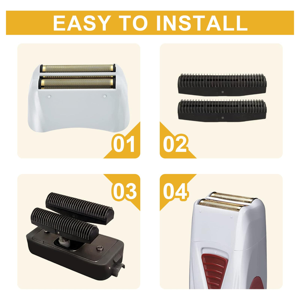 Seashell 4 Pack Pro Shaver Replacement Foil and Cutters compatible with andis 17150(TS-1) shaver ProFoil Lithium replacement, Golden