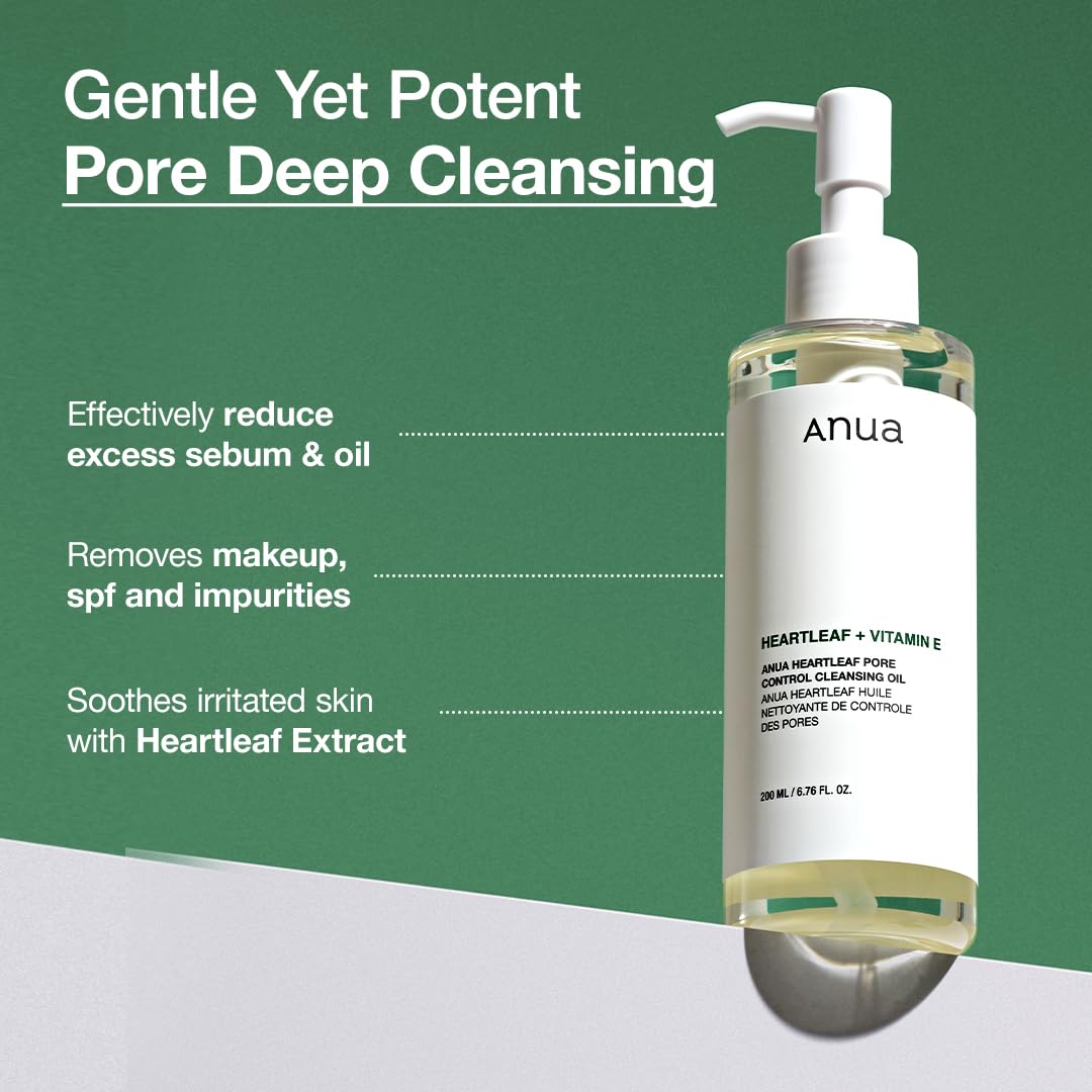 Sea Green ANUA Double Cleansing Duo for Facial Cleansing : Heartleaf Pore Control Cleansing Oil & Quercetinol Pore Deep Cleansing Foam for Double Cleansing, Korean Skincare