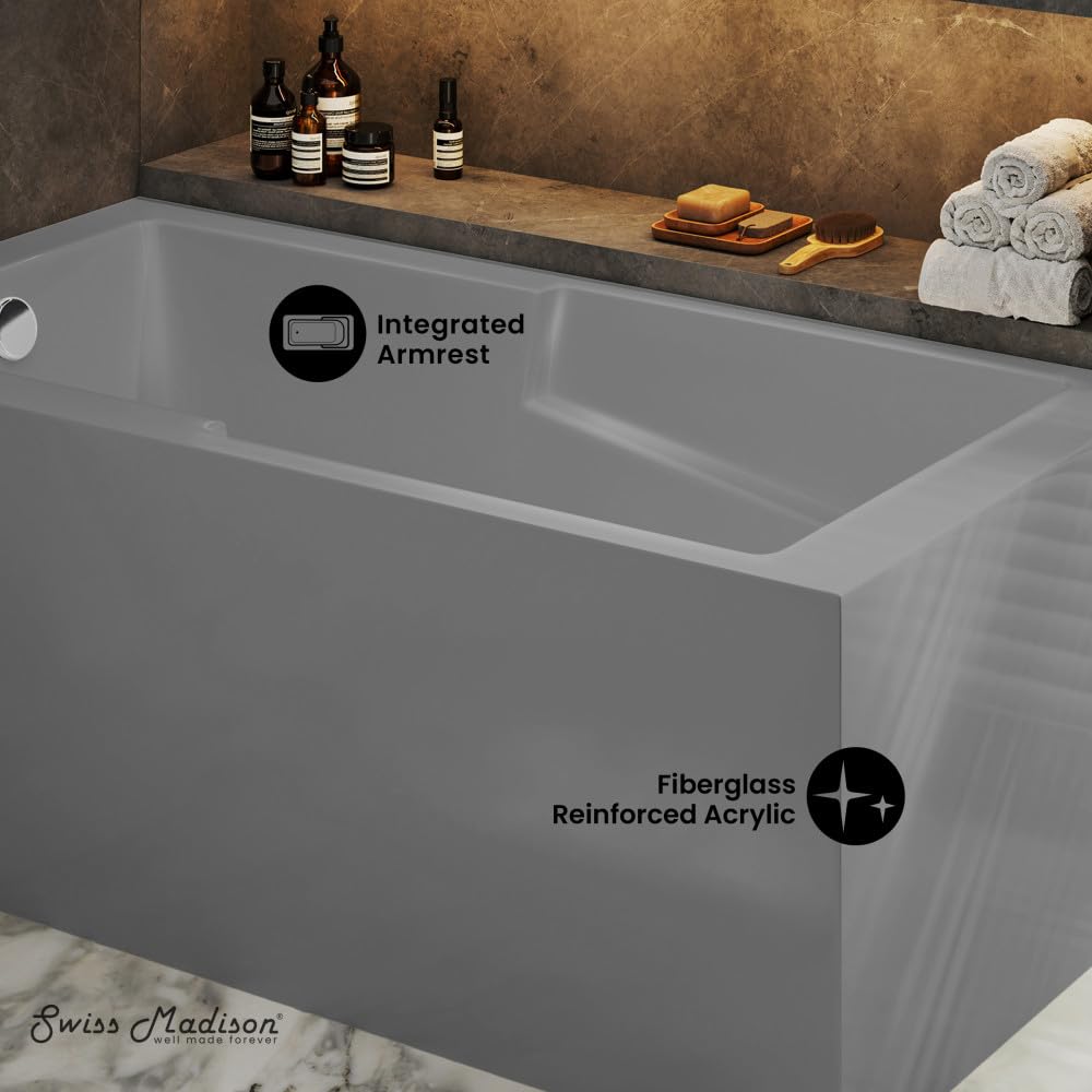 Dim Gray Swiss Madison Voltaire 60 x 32 Left Drain Soaking Alcove Corner Apron Bathtub in Matte Gray