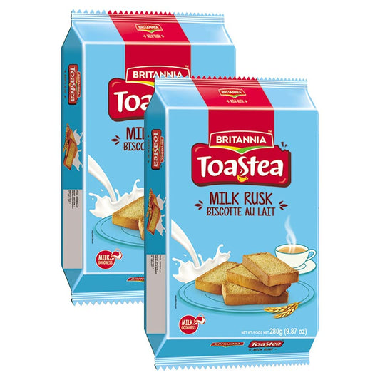 White Smoke Britannia Toastea Milk Rusk 9.87oz (280g) - Biscotte Au Lait - Crispy, Crunchy Tea Moments - Breakfast & Tea Time Snacks (Pack of 2)