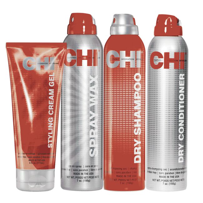 White Smoke Farouk Chi Dry Shampoo and Conditioner with Free Styling Gel and Spray Wax