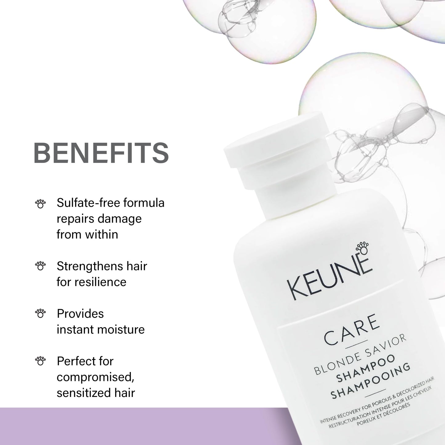 White Smoke Keune Care Blonde Savior Shampoo, Sulfate-Free & Strengthening Cleanser for Blonde & Bleached Hair, 10.1 Fl Oz